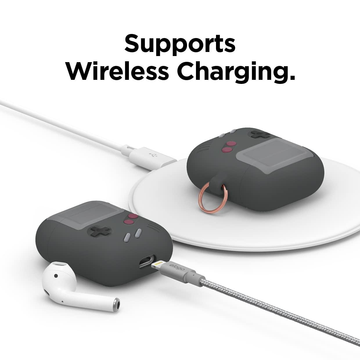 elago elago AW5 Compatible with AirPods Case 1 & 2, Classic Game Player Design Case with Keychain, Durable Silicone Construction (Dark Grey) [US Patent Registered]