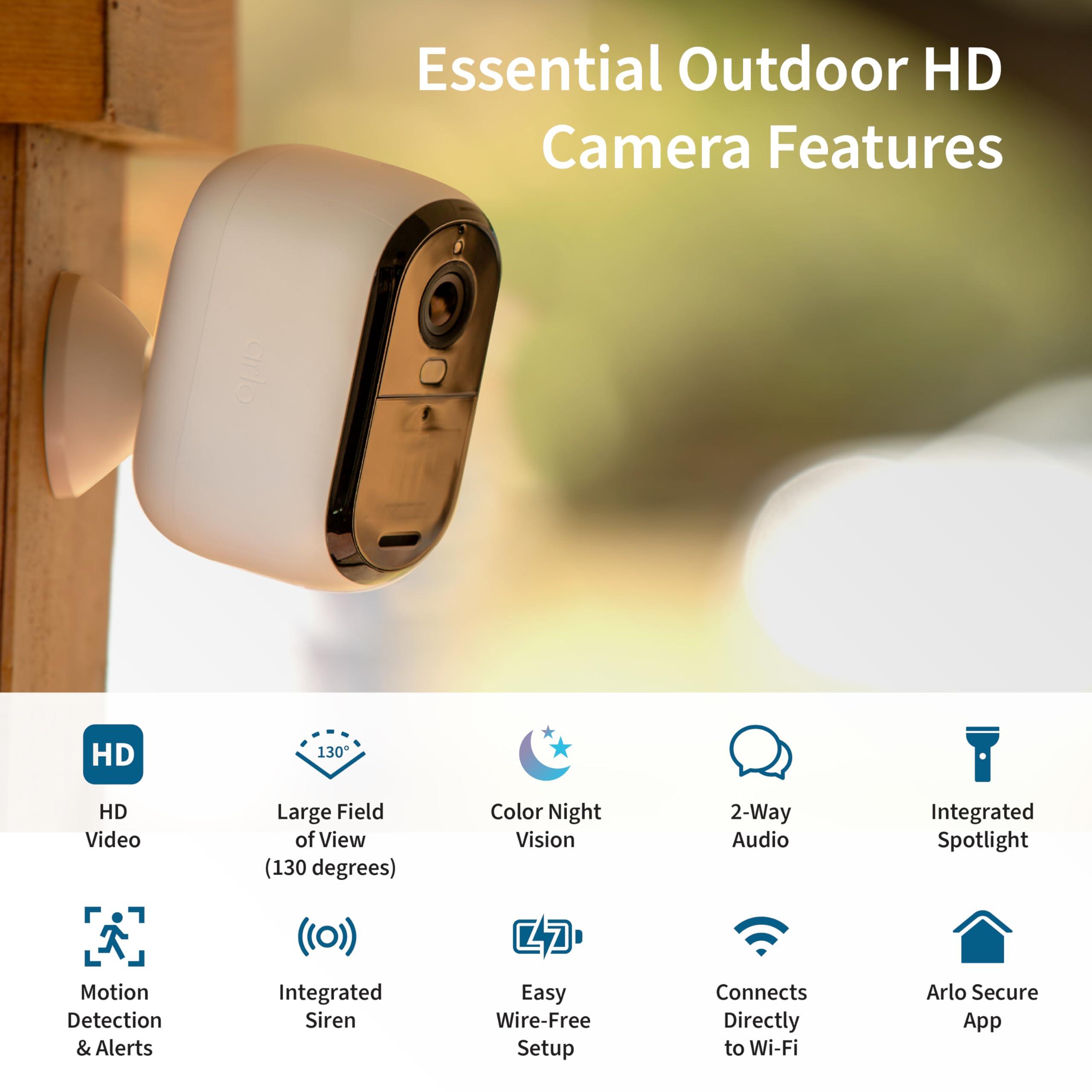 Arlo Arlo Essential Security Camera 1080p HD | Outdoor - Indoor | 2nd Gen | Wireless with Spotlight, 2-Way Audio, Color Night Vision, Live Stream, Real Time Notifications, Wide Angle - White, 3 Cameras