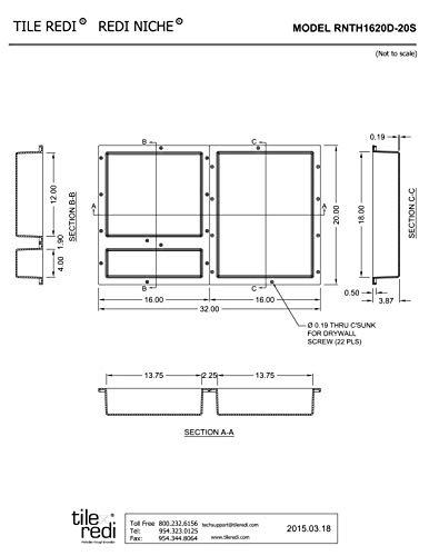 Tile Redi USA Tile Redi USA RNTH1620D-20S Niche Triple Recessed Shower Shelf, Three Shelves, 20" H X 32" W, Black
