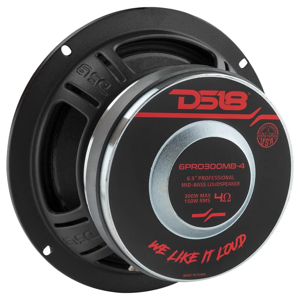 DS18 DS18 6PRO300MB-4 PRO 6.5\" Mid-Bass Loudspeaker 300 Watts Max Power 150 Watts RMS 4-Ohm - Powerful Midbass Speaker for Pro Car Audio Sound System - 1 Speaker