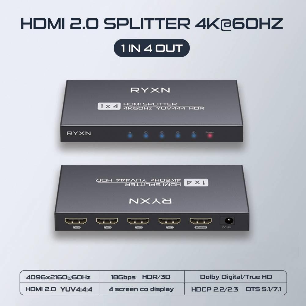 YITROX HDMI 2.0 Splitter 1 in 4 Out + HDMI 1.4 Splitter 1 in 4 Out