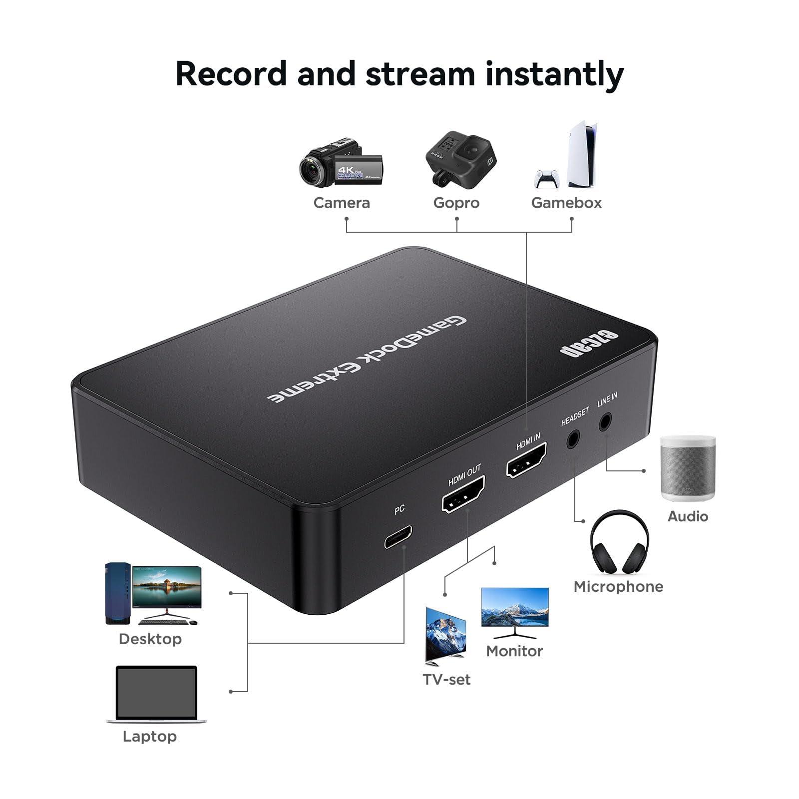 ezcap Ezcap360 Game Capture Card, HDMI to USB 3.0, 4K 60FPS and 1080p 240FPS Video Recording Device, Compatible with Windows, Mac, and Linux, Ideal for Streaming, Gaming, and Video Conferencing