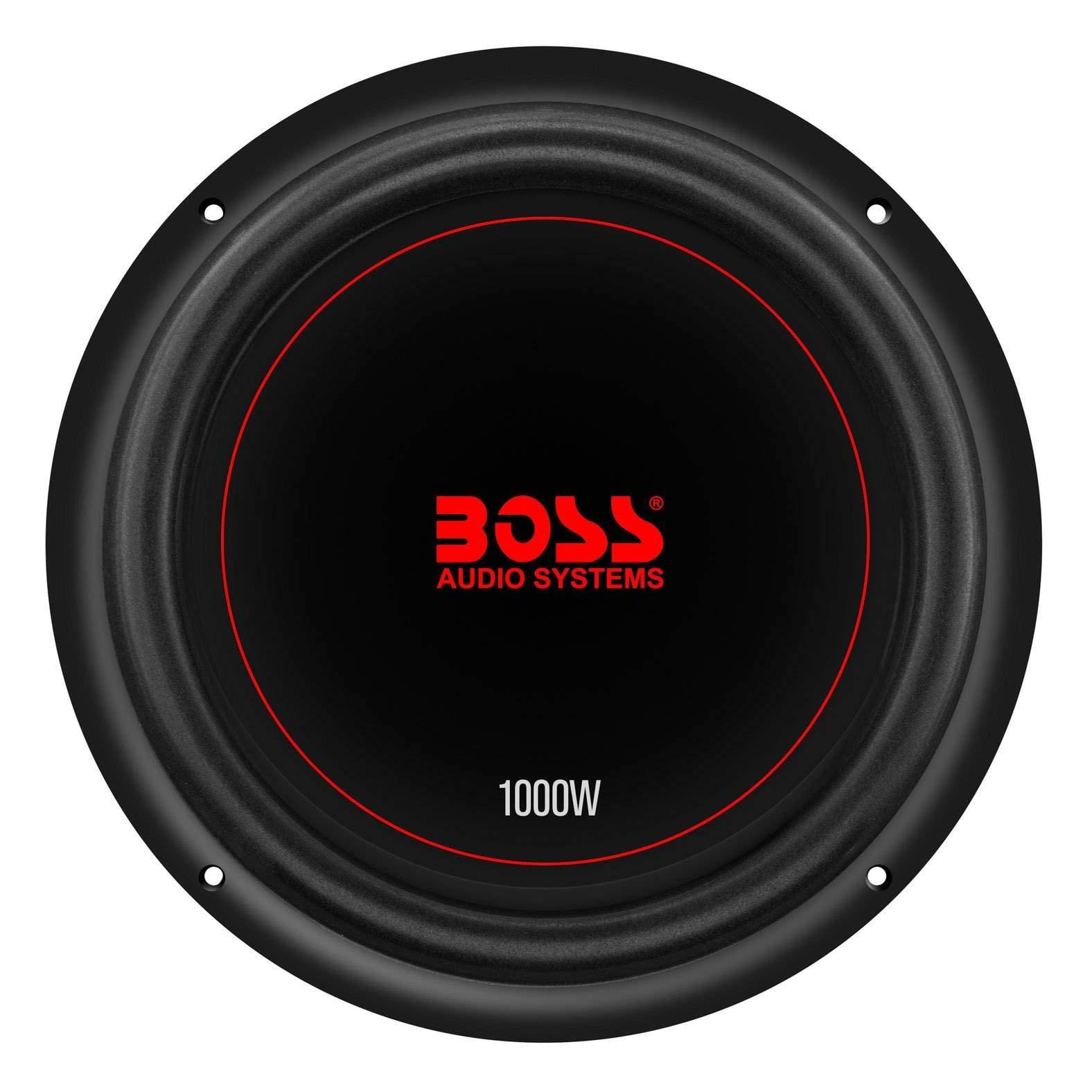 BOSS Audio Systems 2 Boss CXX104DVC Chaos Exxtreme 10-Inch 1000W DVC 4 Ohm Subwoofer, Black and AR1500M Mono MOSFET Power Amplifier and AKS8 Amplifier Installation Kit