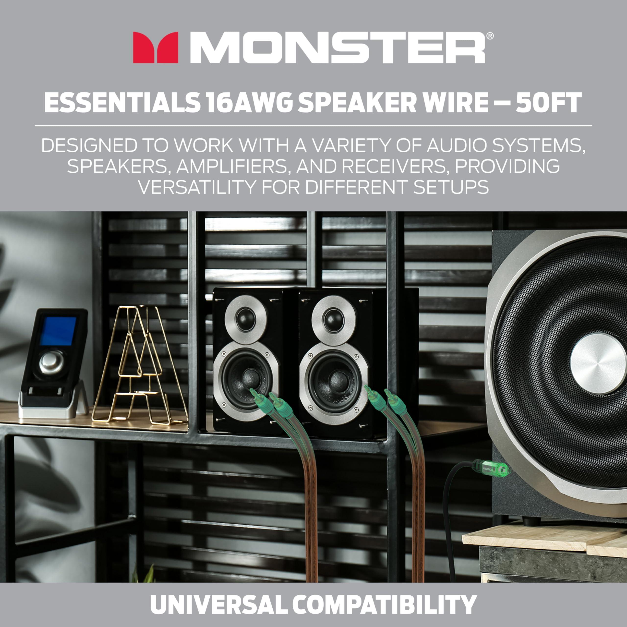 Monster Monster Essentials High Performance Speaker Wire 16 Gauge Copper Clad Aluminum (CCA) Speaker Cable 50 FT Spool Ideal Home Cinema Speaker Wire Cable and Car Audio Speaker Cables/Speaker Wires