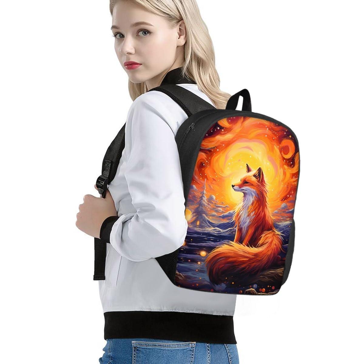GLUDEAR GLUDEAR Men's Novelty Fox Print 14inch Laptop Backpack College Computer Bag Women School Backpacks,Forest Fire Fox