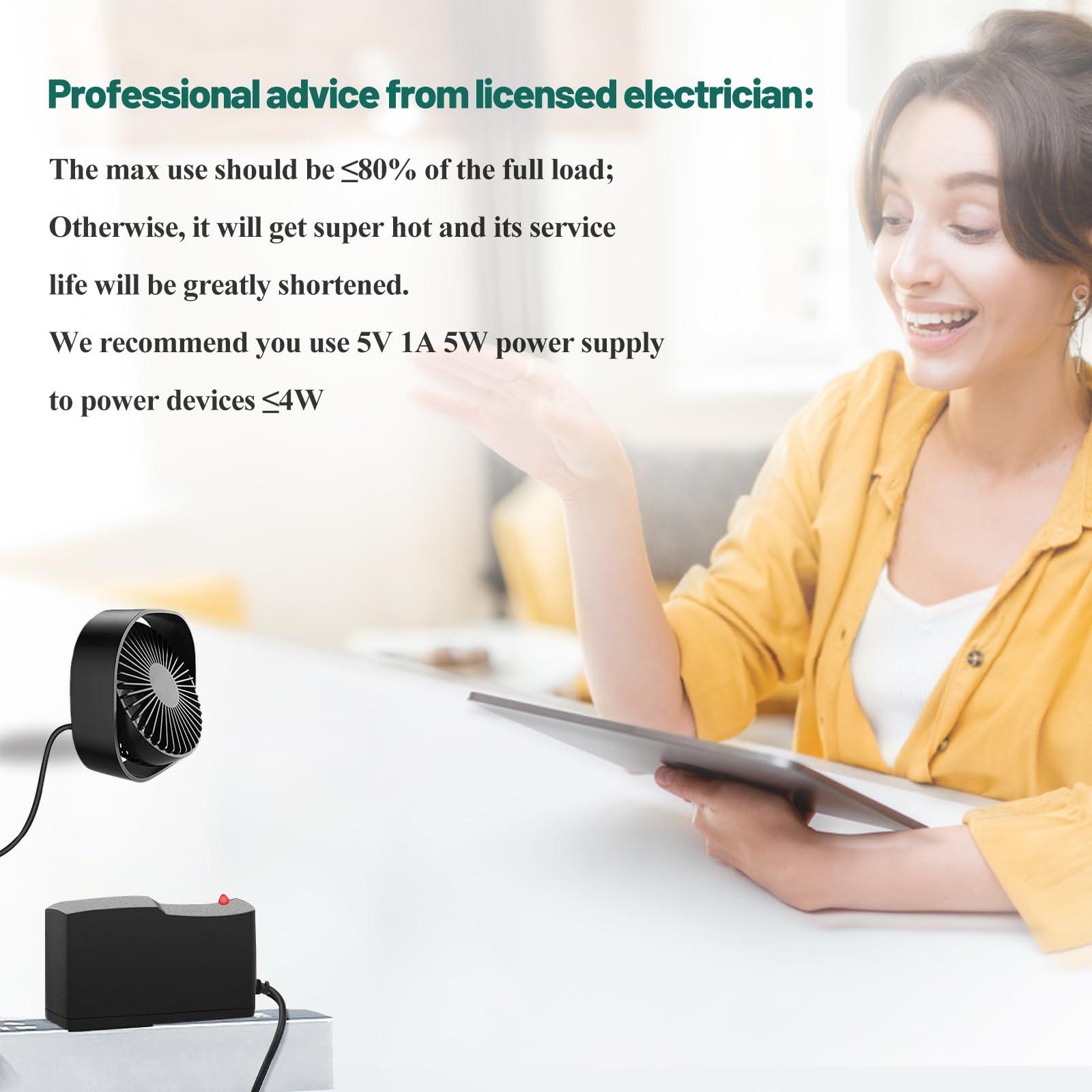 YOOFONE 5V 1A Power Supply 5W AC Adapter 100-240V 50-60Hz AC to DC 5 Volt 1 Amp Universal Wall Power Adapter Converter with 5.5x2.5mm Plug DC 5V Power Cord for for Routers Toys Recorder Speaker