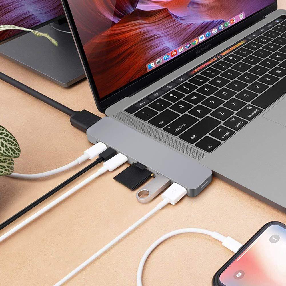 Hyper HyperDrive Mac USB C Hub Adapter, Multi-Port Hub MacBook Pro 2020 2019-2016, MacBook Air 8-in-2 Dongle w Thunderbolt 3, USB-C 100W PD, 4K HDMI, MiniDP, microSD/SD Card Reader, 2xUSB A - Gray