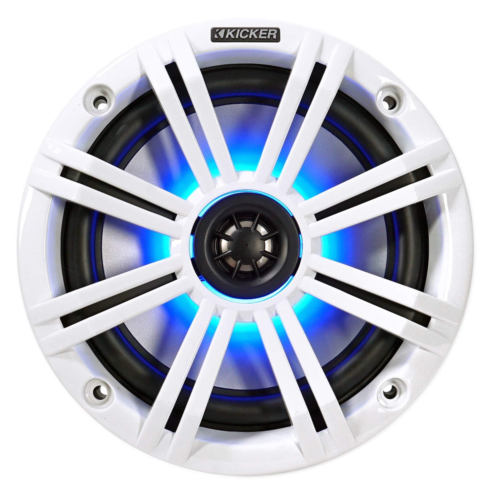 KICKER KICKER (2) 45KM654L 6.5" 390w Marine LED Speakers w/Charcoal with White Grilles KM65 Bundle with 2 Rockville MAC65B 6.5" Black Aluminum Wakeboard Tower Speaker Pod Enclosures