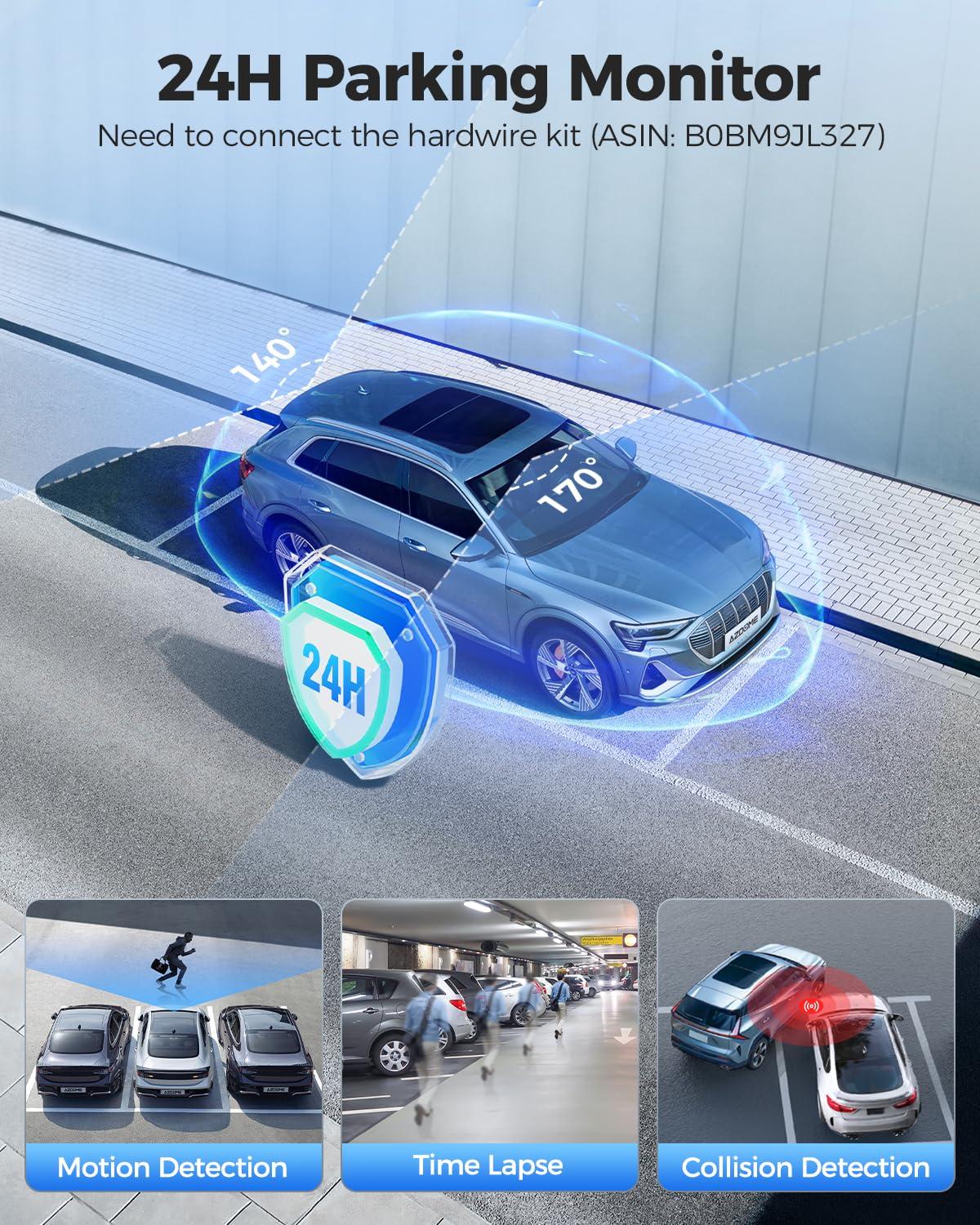 AZDOME AZDOME 4K Dash Cam Front and Rear, STARVIS Night Vision, UHD 2160P WiFi Dash Camera for Cars with GPS, Included 64GB Card, 2.4" IPS Screen Dashcam, 170Wide Angle, WDR, 24H Parking Mode (GS63H Pro)