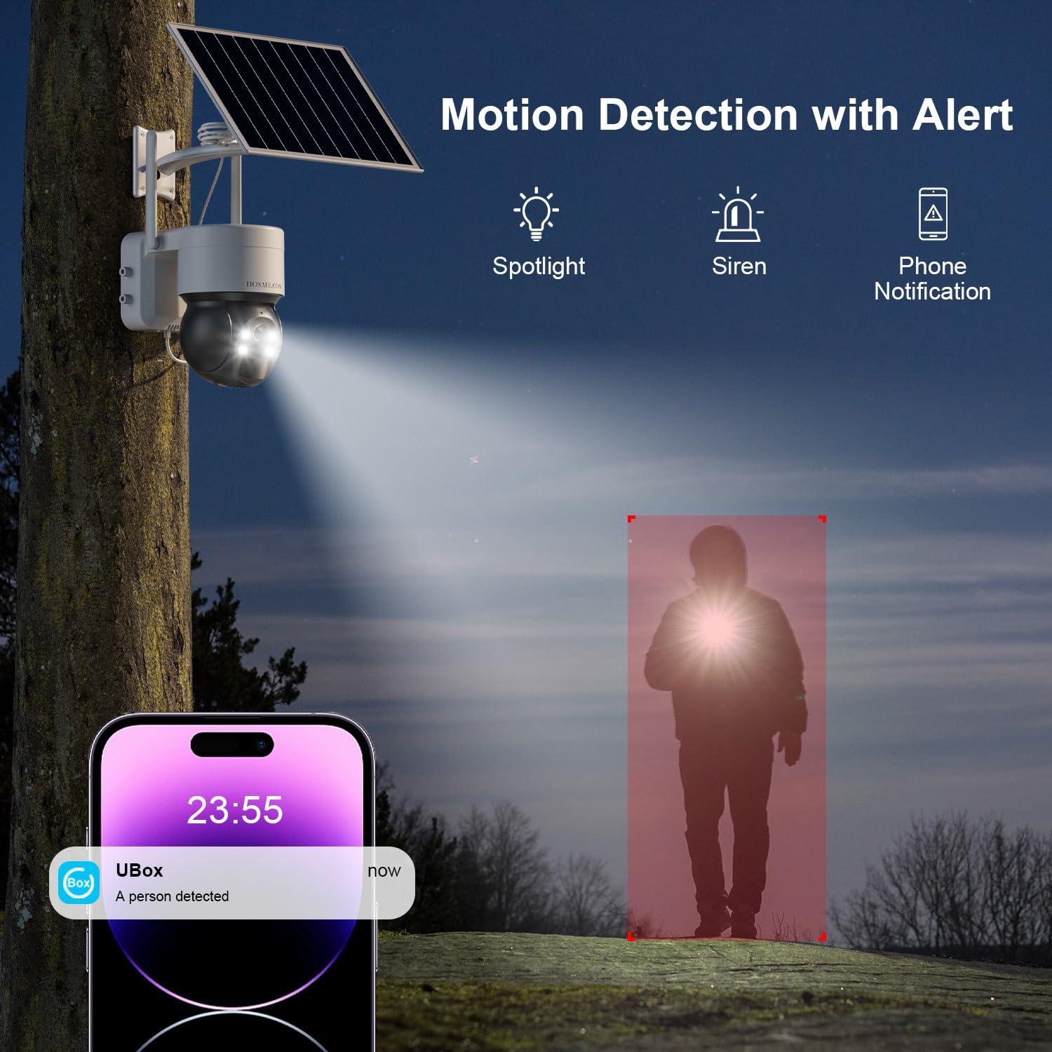 HOSAFE.COM 4G LTE Cellular Security Camera No Internet Needed, No WIFI Security Cameras Wireless Outdoor, Solar Camera With SIM Card, PIR Sensor, 360 PTZ, 2K HD Color Night Vision, 2-Way Talk, IP66 Waterproof