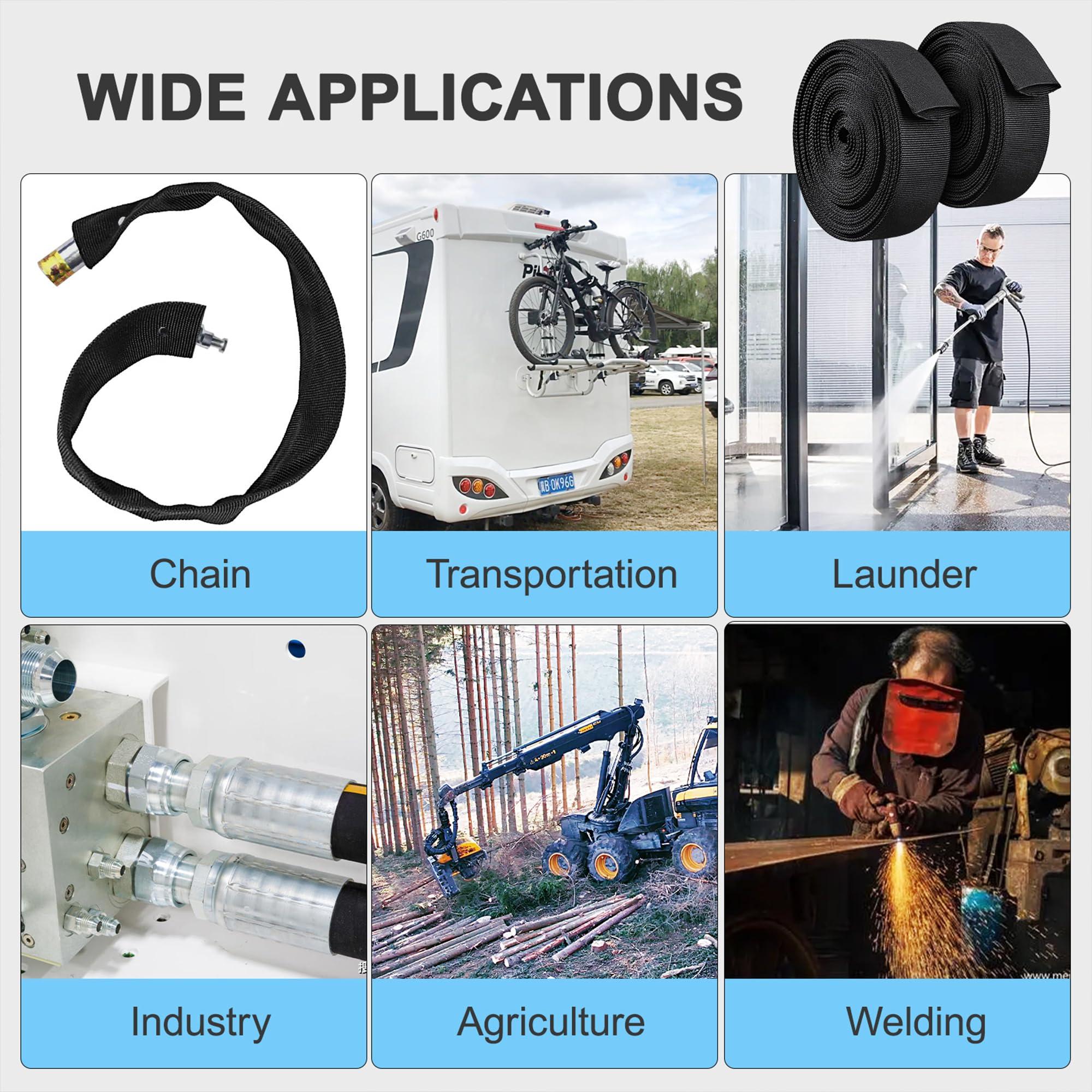 guvddliz Nylon Hydraulic Hose Protector Sleeve 6.5ft - 2 inch Hose Sheath Hydraulic Hose Wrap Cable Sleeve for Cord Tig Wire Hose Cover Management Wrap Protective Cover- Black