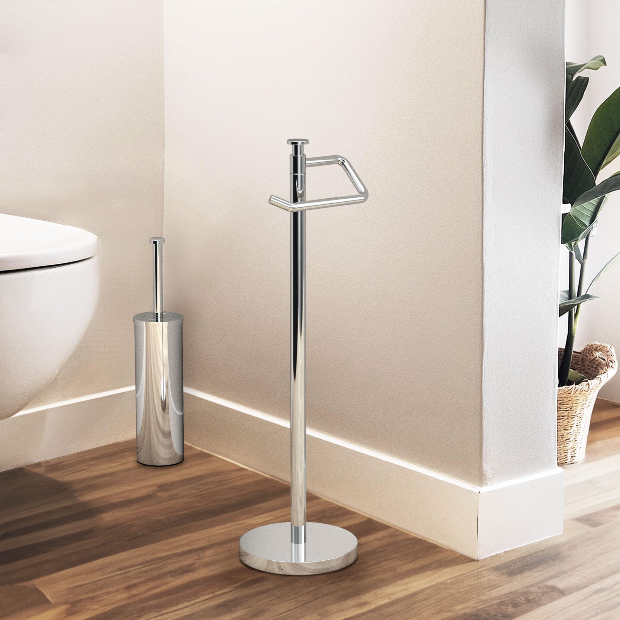 Gatco Gatco 1435C Freestanding Toilet Paper Holder, 23.68 H, Chrome | Toilet Tissue Roll Holder Stand With Weighted and Padded Base For Bathroom