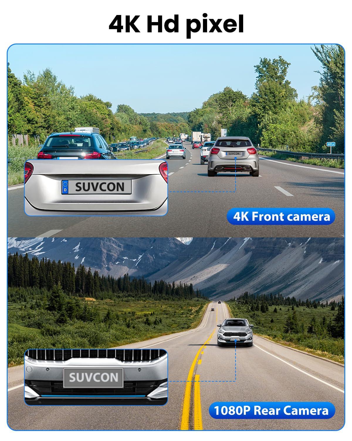 SUVCON Dash Cam Front and Rear 4K/1080P, Dash Camera for Cars Build in WiFi, Full HD Dash Cam with APP Control, 3.94'' IPS Screen Dash Camera with 32GB SD Card, G-Sensor, 24Hr Parking Mote, Loop Recording