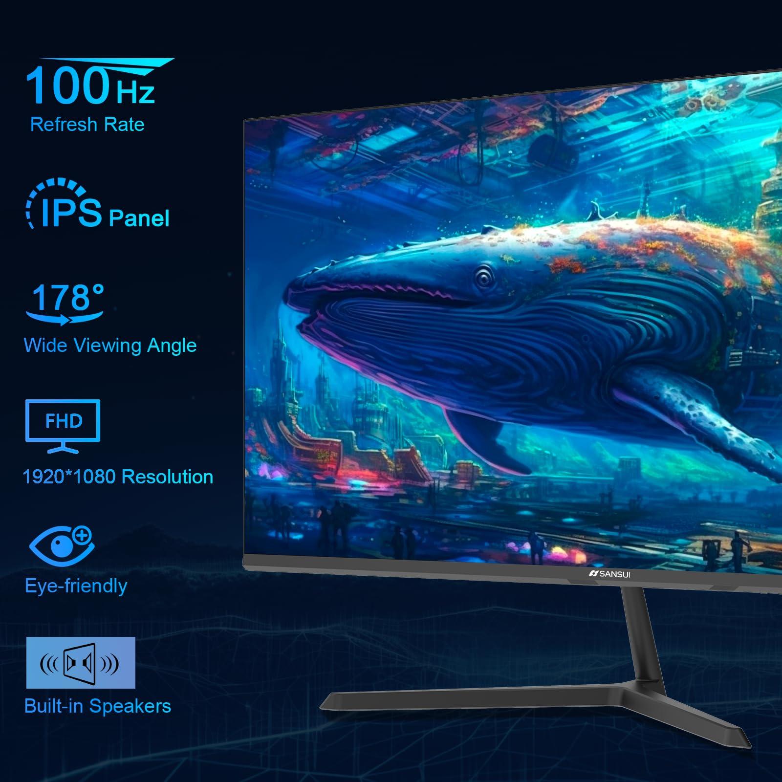 SANSUI SANSUI 24 inch Monitor, IPS Display Computer Monitor with Built-in Speakers, 100Hz Monitor VESA Mount with HDMI Inputs, FHD Monitor for Home Office (ES-24x3A HDMI Cable Included)