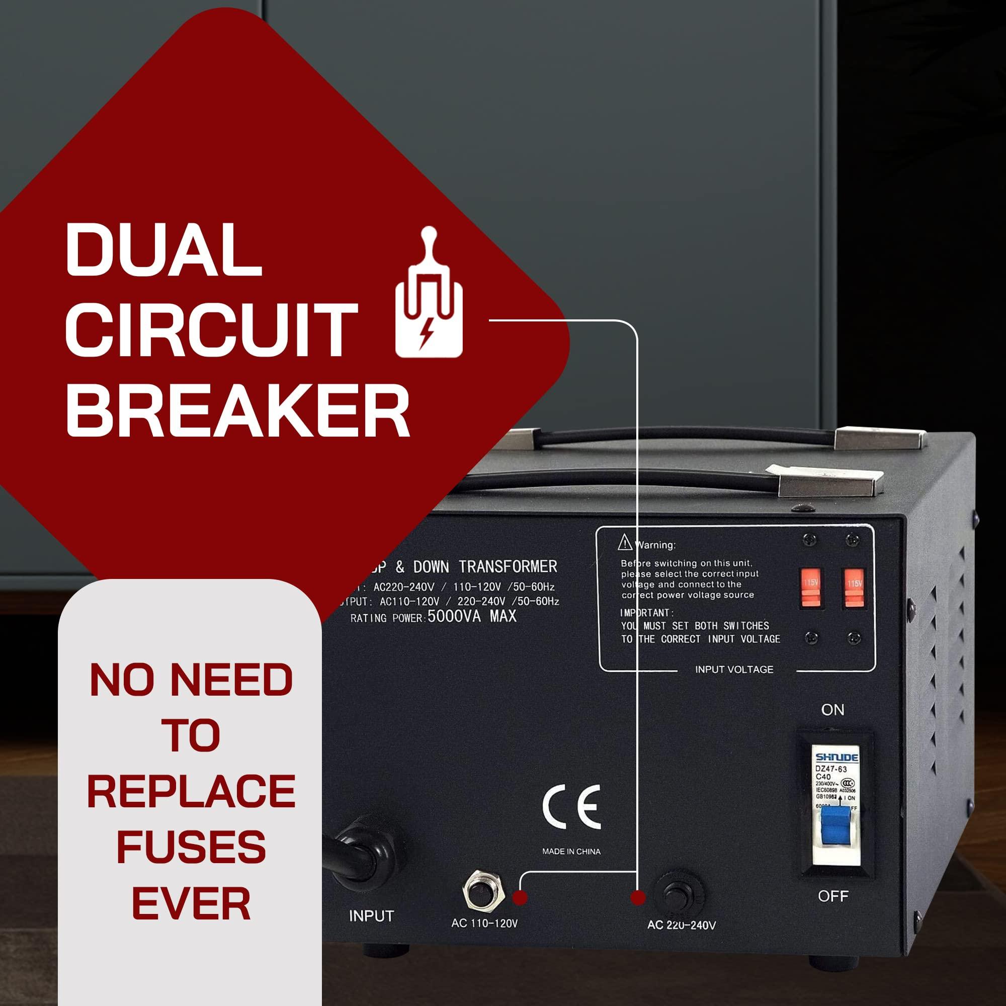 LiteFuze LiteFuze LT Series 5000 Watt Voltage Converter Transformer Step Up/Down - 110v to 220v / 220v to 110v Power Converter - Fully Grounded Cord - Universal Socket, CE Certified