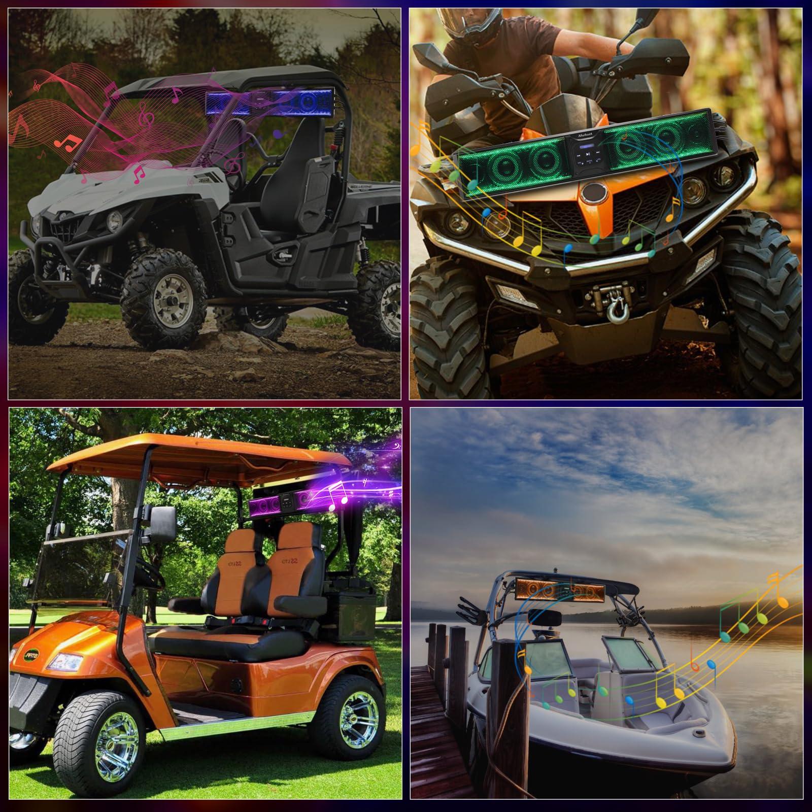 Afurkuot Afurkuot UTV Sound Bar Waterproof Bluetooth Music Sync Multicolor, 26-Inch 6-Speaker Golf Car ATV Sound Bar with Back Light Strip, Power Soundbar for UTV ATV Golf Cart w/1.75-2.25 Roll Bar