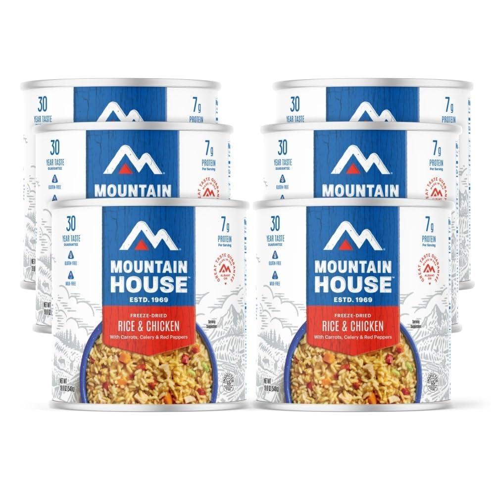 SAFECASTLE Mountain House Freeze Dried Rice and Chicken #10 Can Hunting, Survival, Camping, Backpacking Food Backed by a 30-Year Taste Guarantee Survival Emergency Food Gluten Free 6 Cans Per Case