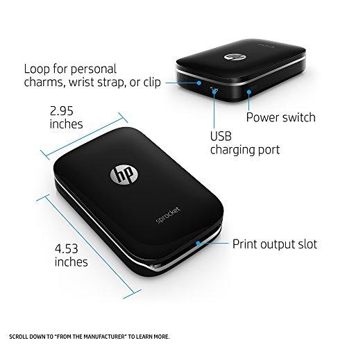 HP Sprocket HP Sprocket Portable Photo Printer, Print Social Media Photos on 2x3" Sticky-Backed Paper - Black (X7N08A)