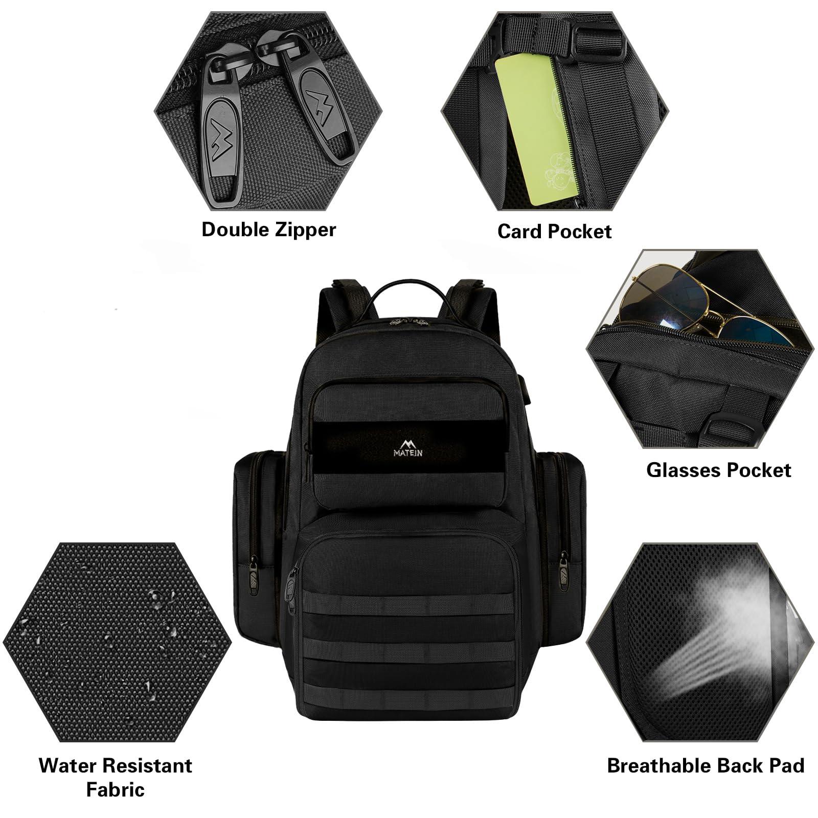 MATEIN MATEIN Lunch Backpack for Men Work, 15.6 Inch Tactical Backpack with Lunch Compartment, Large Laptop Backpacks with Insulated Cooler Bag for Travel Beach Camping Picnic Hiking, Black