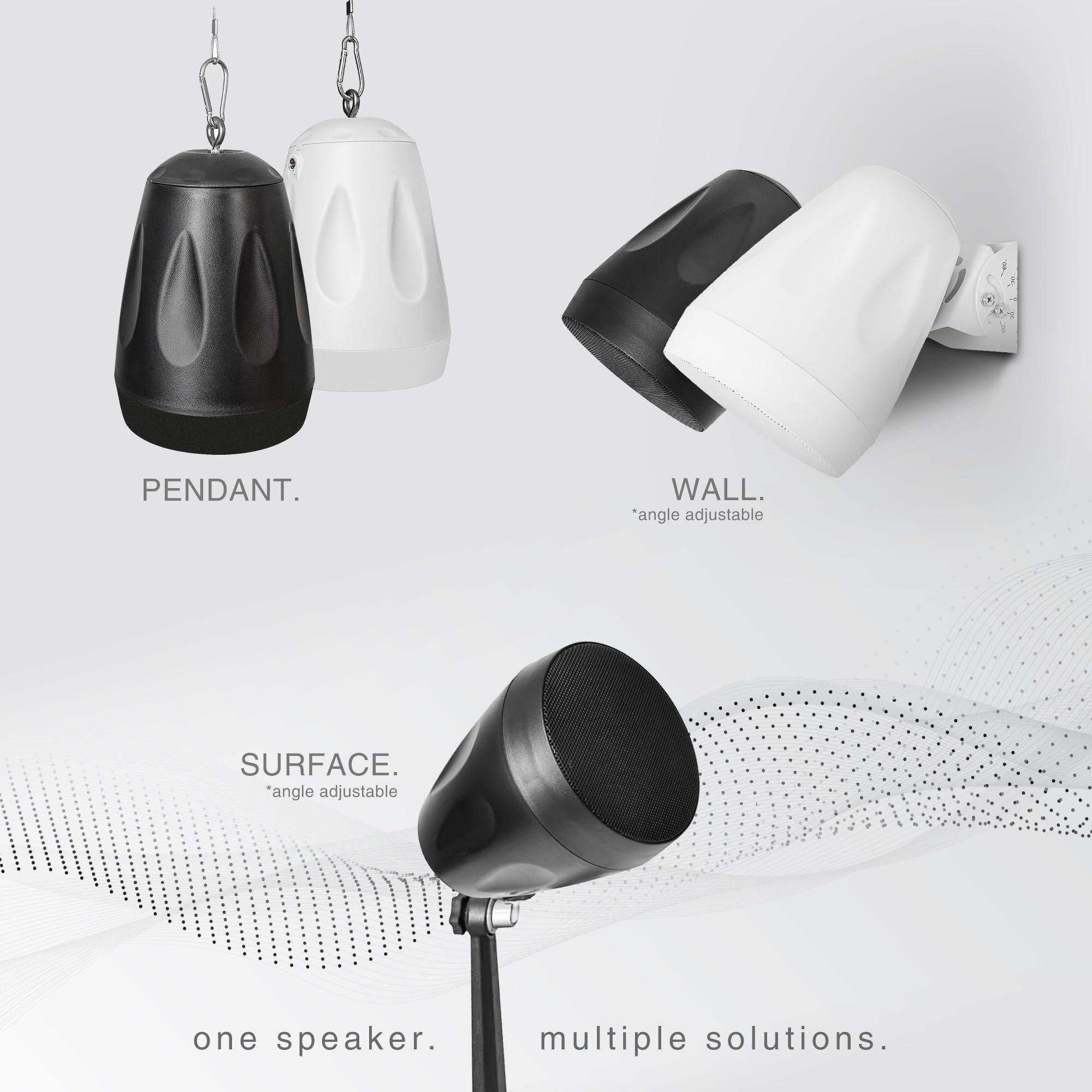 Sound Town Sound Town 2-Pack 4" All-Weather Pendant Speaker, IP66, Wall Mount, Landscape, 70V/100V/8-Ohm, Indoor/Outdoor Commercial Speaker for Home and Commercial Installation, White (STPDS-4W-PAIR)