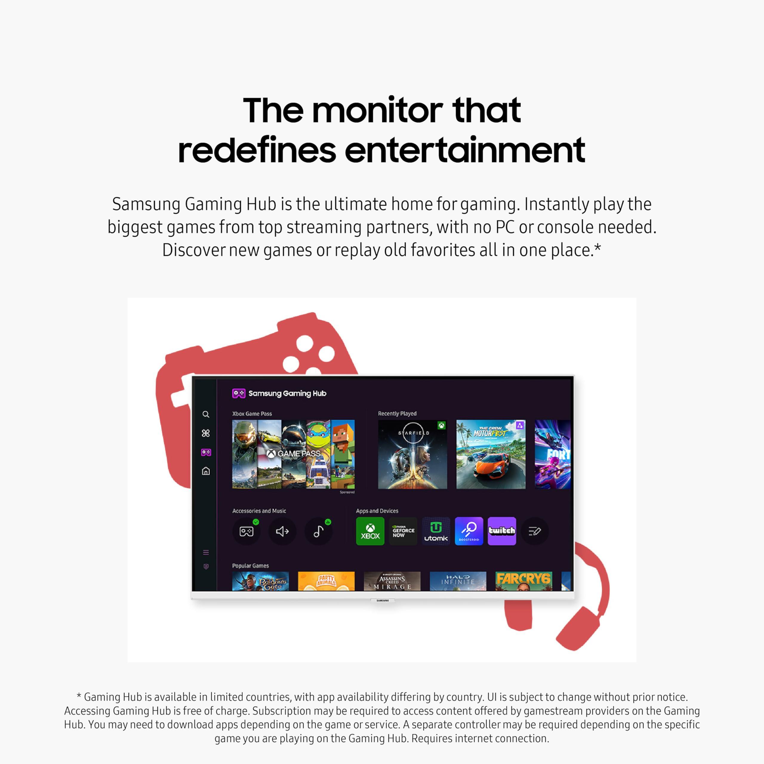 Samsung SAMSUNG 32-Inch M7 (M70D) Series 4K UHD Smart Monitor with Streaming TV, Speakers, HDR10, USB-C, Multiple Ports, Gaming Hub, SolarCell Remote, Vision Accessibility Tools, LS32DM703UNXZA, 2024, White