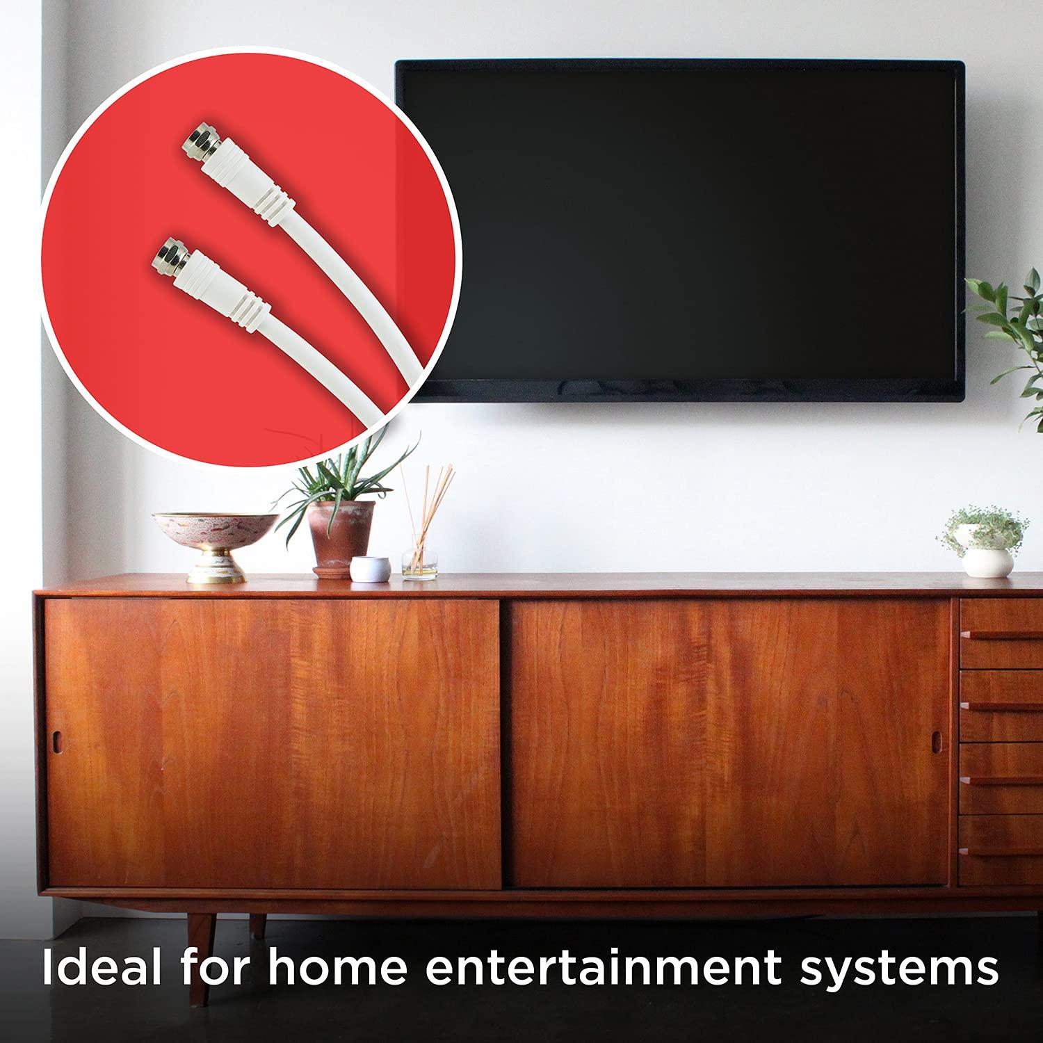 UltraPro UltraPro RG6 Coaxial Cable 100ft. White, F-Type Connectors, Double Shielded Coax, Input Output, Ideal for TV Antenna, Satellite, DVR VCR, Cable Box, Home Theater, 52157