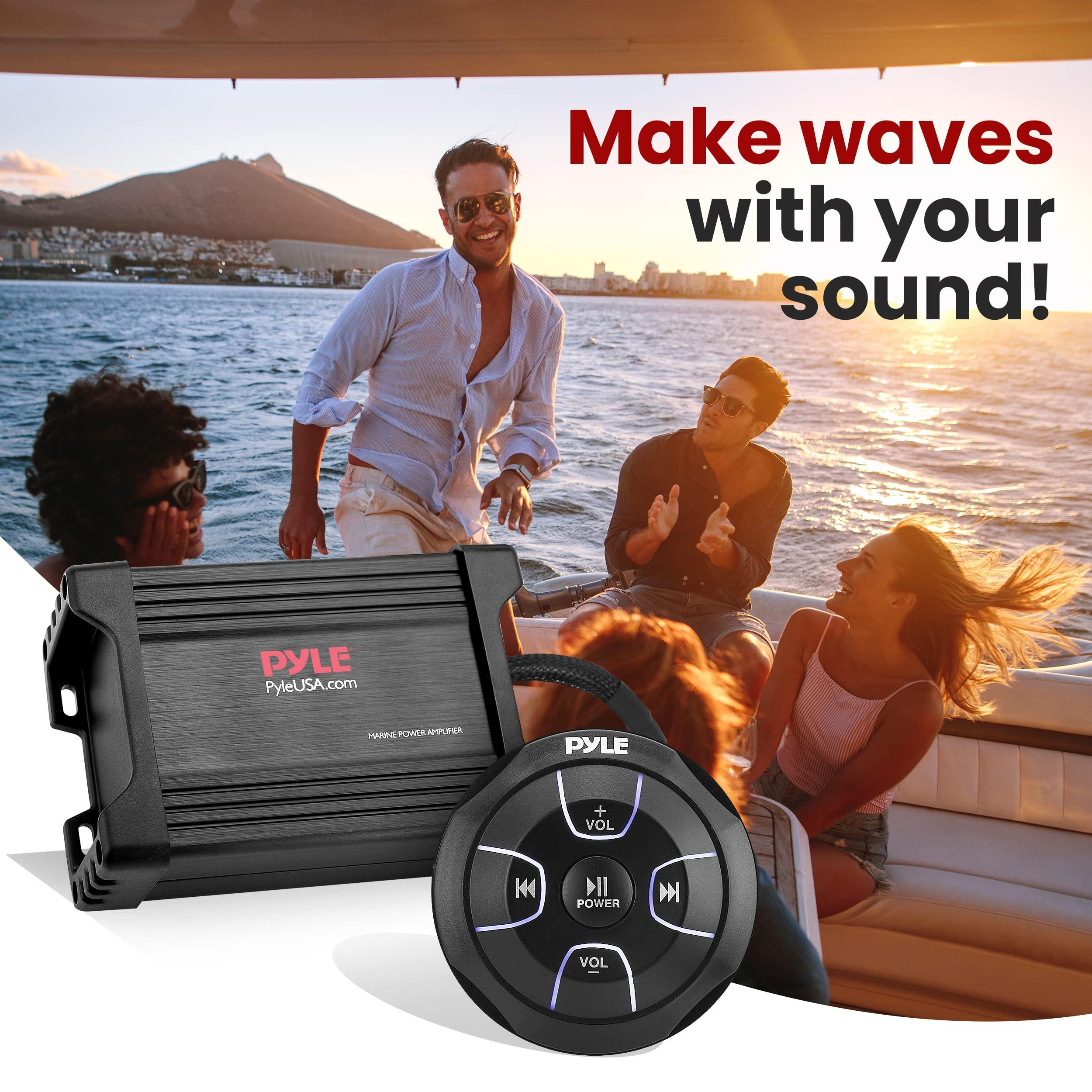 Pyle Pyle Waterproof Bluetooth Marine Amplifier Receiver - Weatherproof 2 Channel Wireless Amp for Stereo Speaker with 600 Watt Power, Wired RCA, AUX and MP3 Audio Input Cable - (Black)