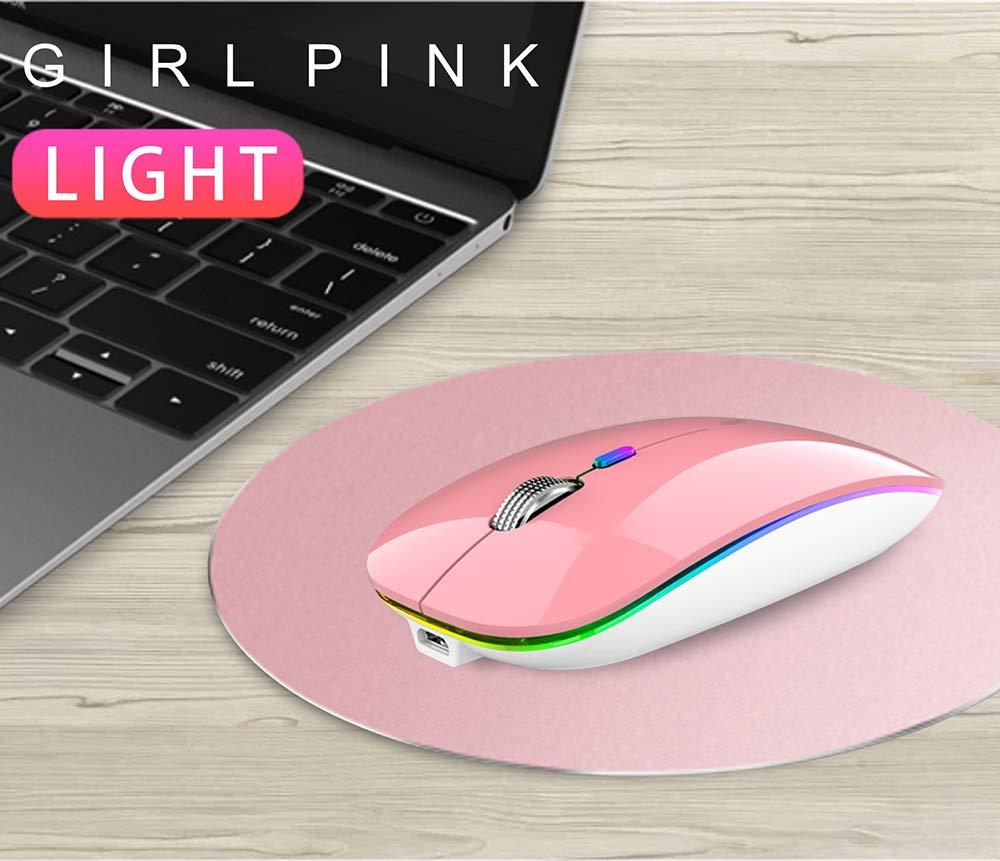 Uiosmuph Uiosmuph LED Wireless Mouse, G12 Slim Rechargeable Silent 2.4G Portable USB Optical Computer Mice with Receiver and Type C Adapter (Pink)