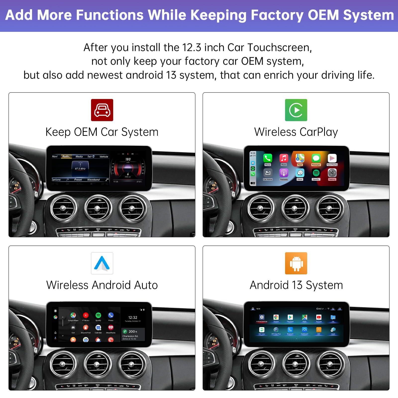 Road Top Road Top Android 13 Car Radio Touchscreen 12.3'' Car Stereo for Mercedes Benz C GLC Class W205 2015-2018 Year with NTG5.0, 8+256 GB, Support Wireless Carplay, Android Auto, Navigation, Camera