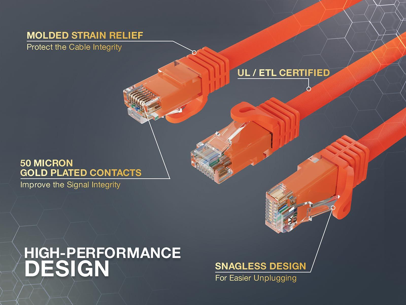 Cable Leader Cable Leader 10 ft Cat6a 500 MHz UTP Snagless Ethernet Network Patch Cable, Orange