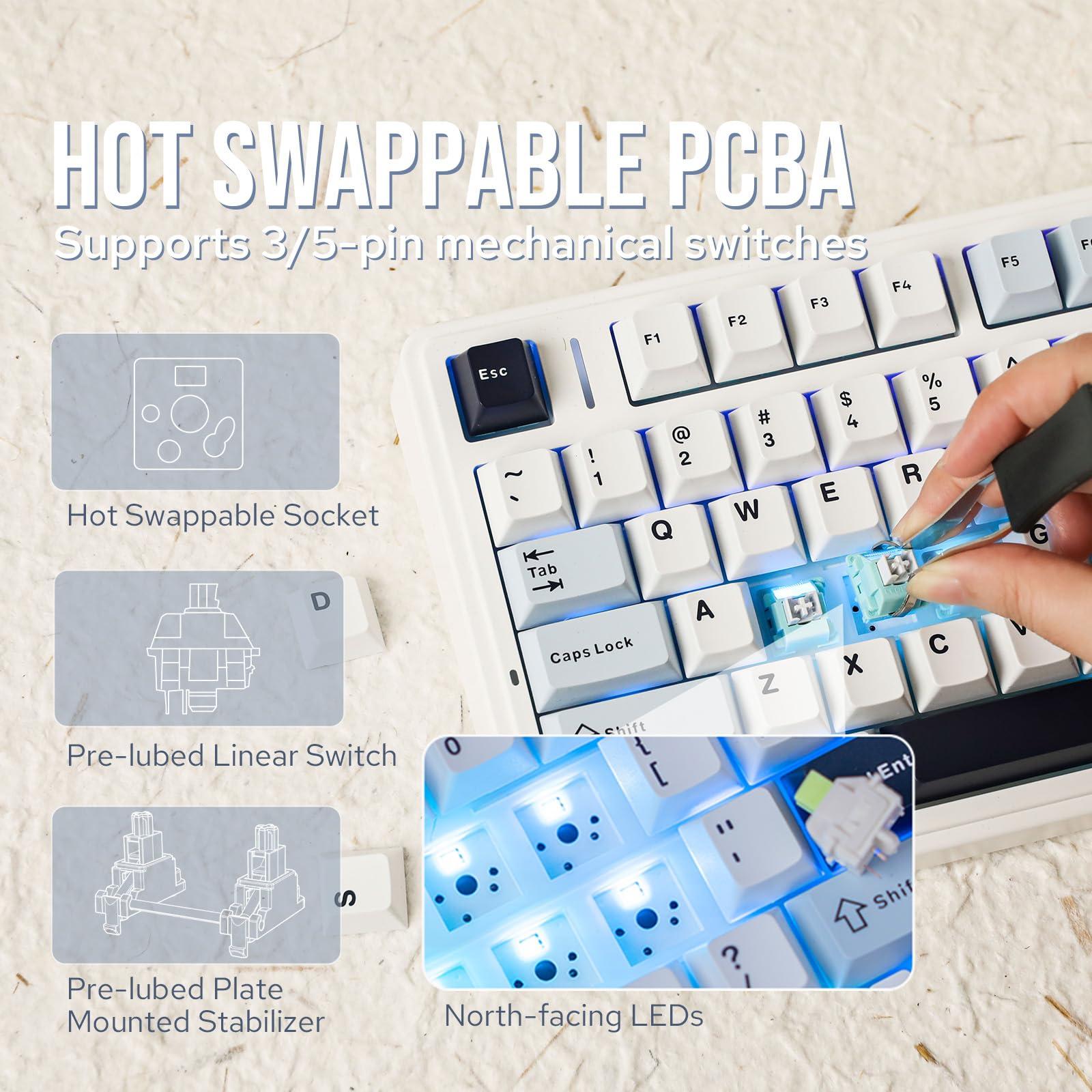 EPOMAKER EPOMAKER x Aula F75 Gasket Mechanical Keyboard+Sky Blue Double-Shot Side-Printed PBT Keycap Set
