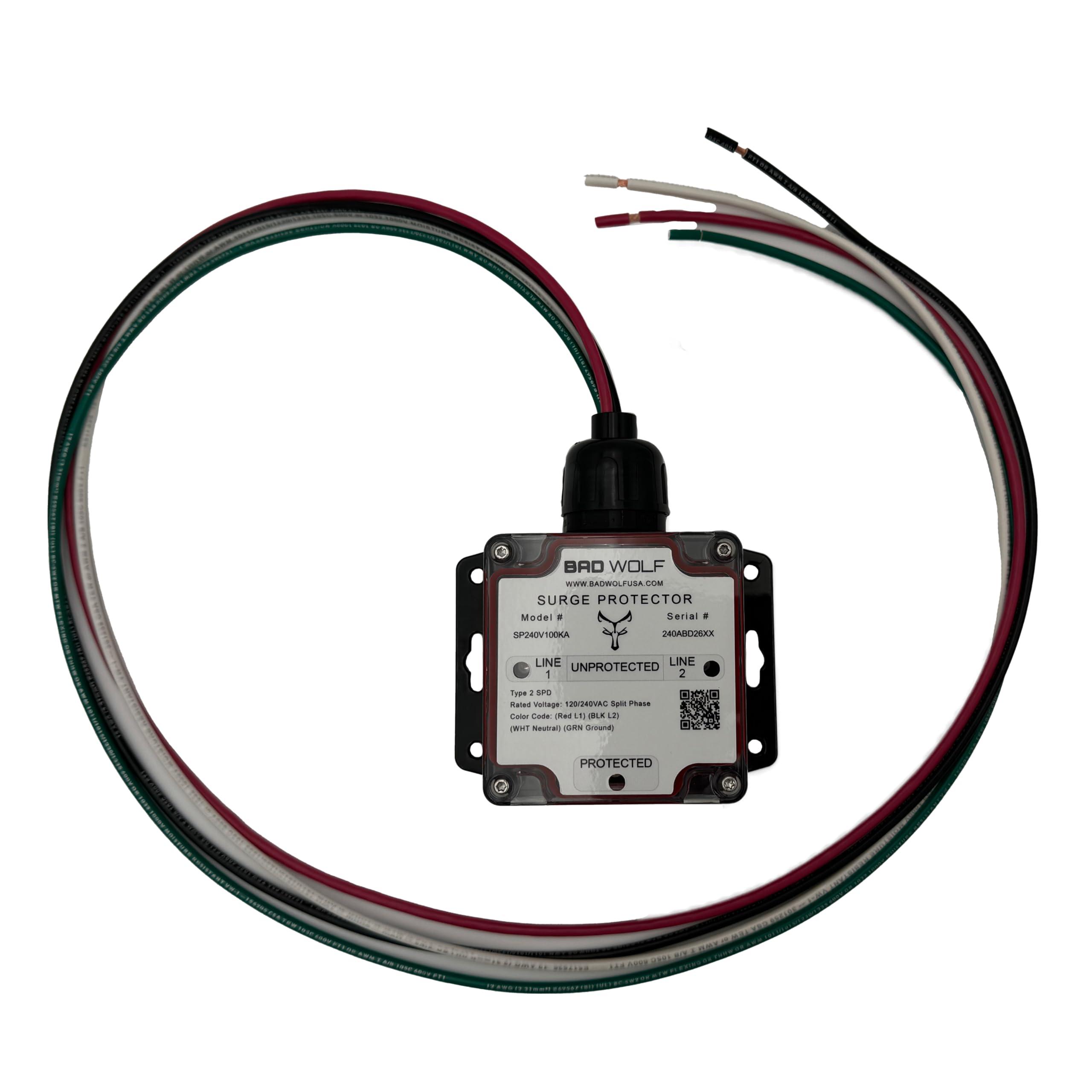 Bad Wolf 100kA Whole House Surge Protector with Overwatch, Split-Phase 240VAC Type 1 SPD