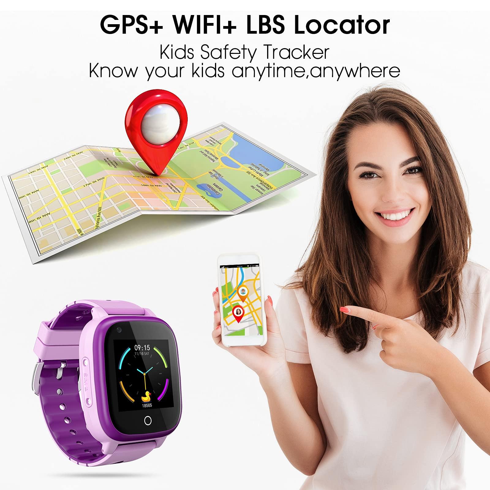 cjc 4G Kids Smart Watch with GPS Tracker and Calling, IP67 Waterproof, 2-Way Calls, GPS Tracker, SOS Kids Cell Phone Wrist Watch for Age 3-14 Girls Boys Girls Christmas BirthdayBirthday Gifts (purple)