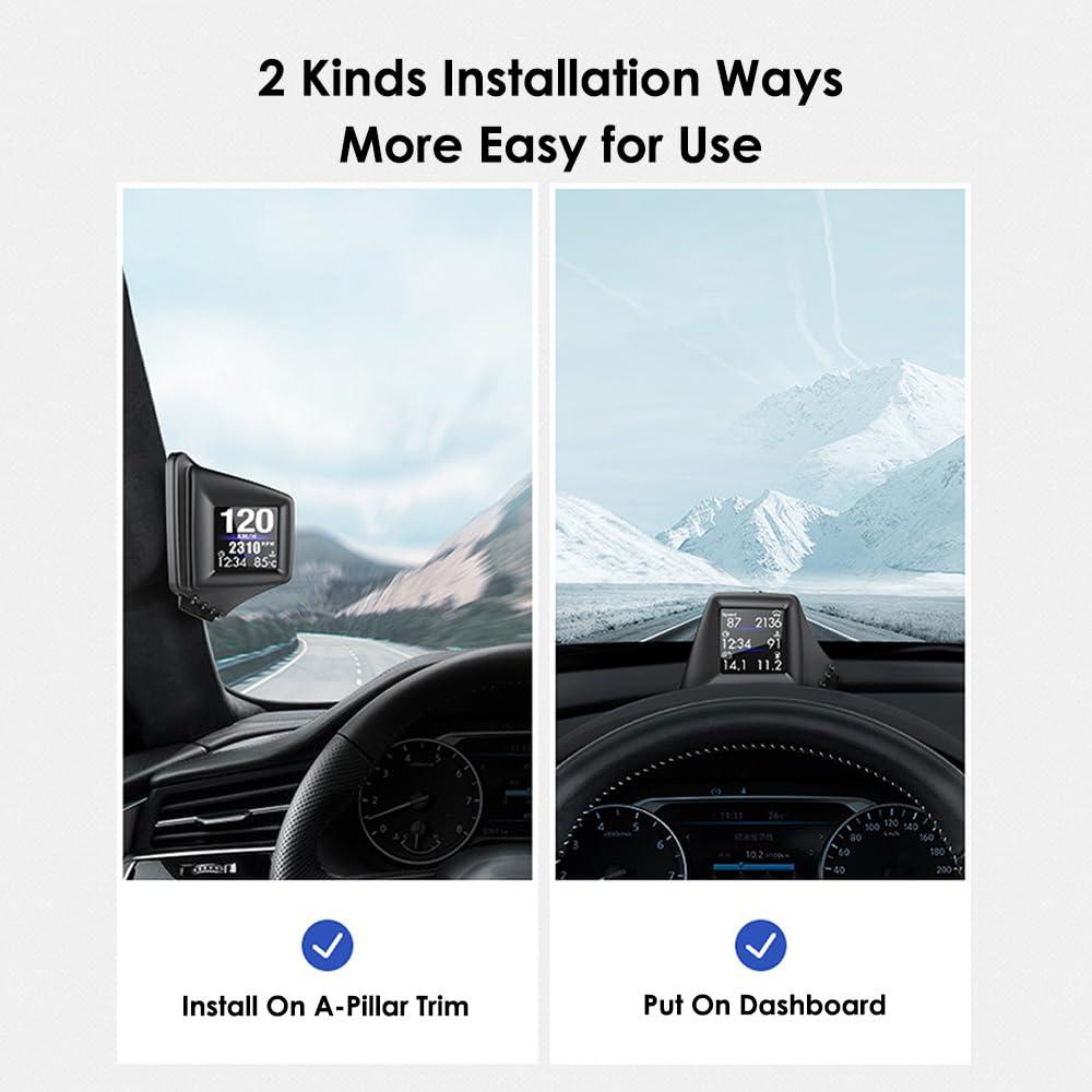 KACEPAR KACEPAR Head Up Display, Car HUD P8, OBDII & GPS Dual System, The 1st Model in The Market Can be Installed on A-Pillar Trim