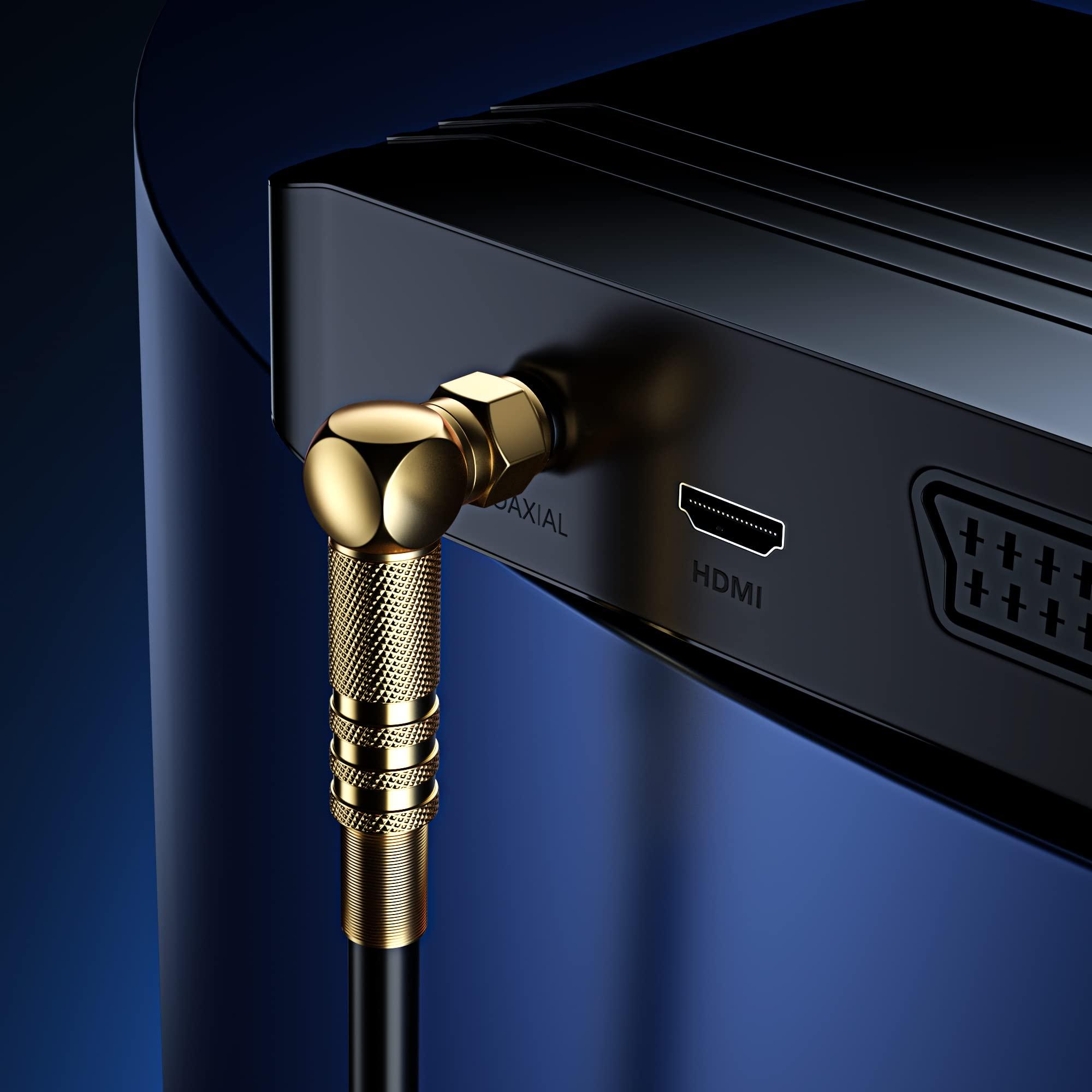 Maximm RG6 Quad Shield Coaxial Cable 30 Feet, 90 Degree Angled Cable Cord for TV Cable Wire, Coax Cable 30 Ft