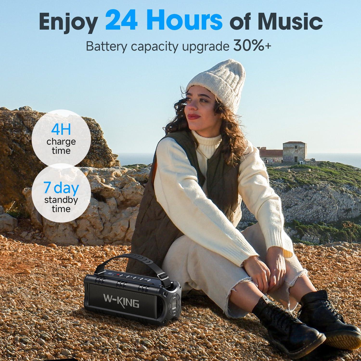 W-KING W-KING Bluetooth Speaker, 30W RMS(60W Peak) Portable Wireless Loud Speakers, IPX6 Waterproof Outdoor Speaker Boombox, 24H, EQ, AUX, TF Card, USB Playback, Powerful Speaker for Home, Party, Camping