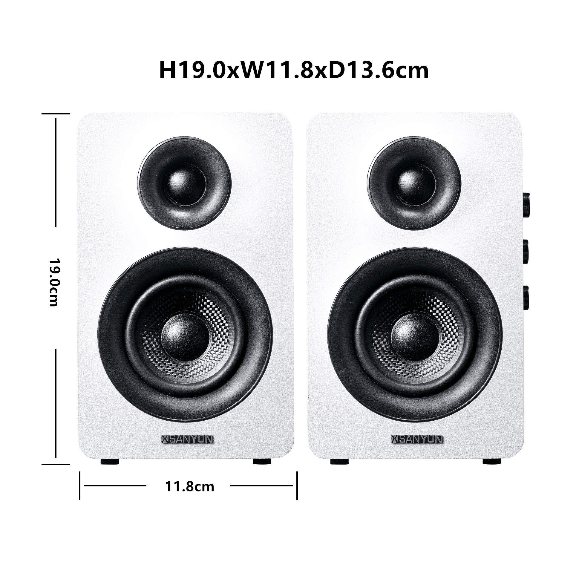 Sanyun Sanyun SW208 3\" Active Bluetooth 5.0 Bookshelf Speakers 60W Carbon Fiber Speaker Unit - Built-in 24bit DAC Dynamic 3D Surround Sound 2.0 Computer PC Monitor Gaming (Pair, White)