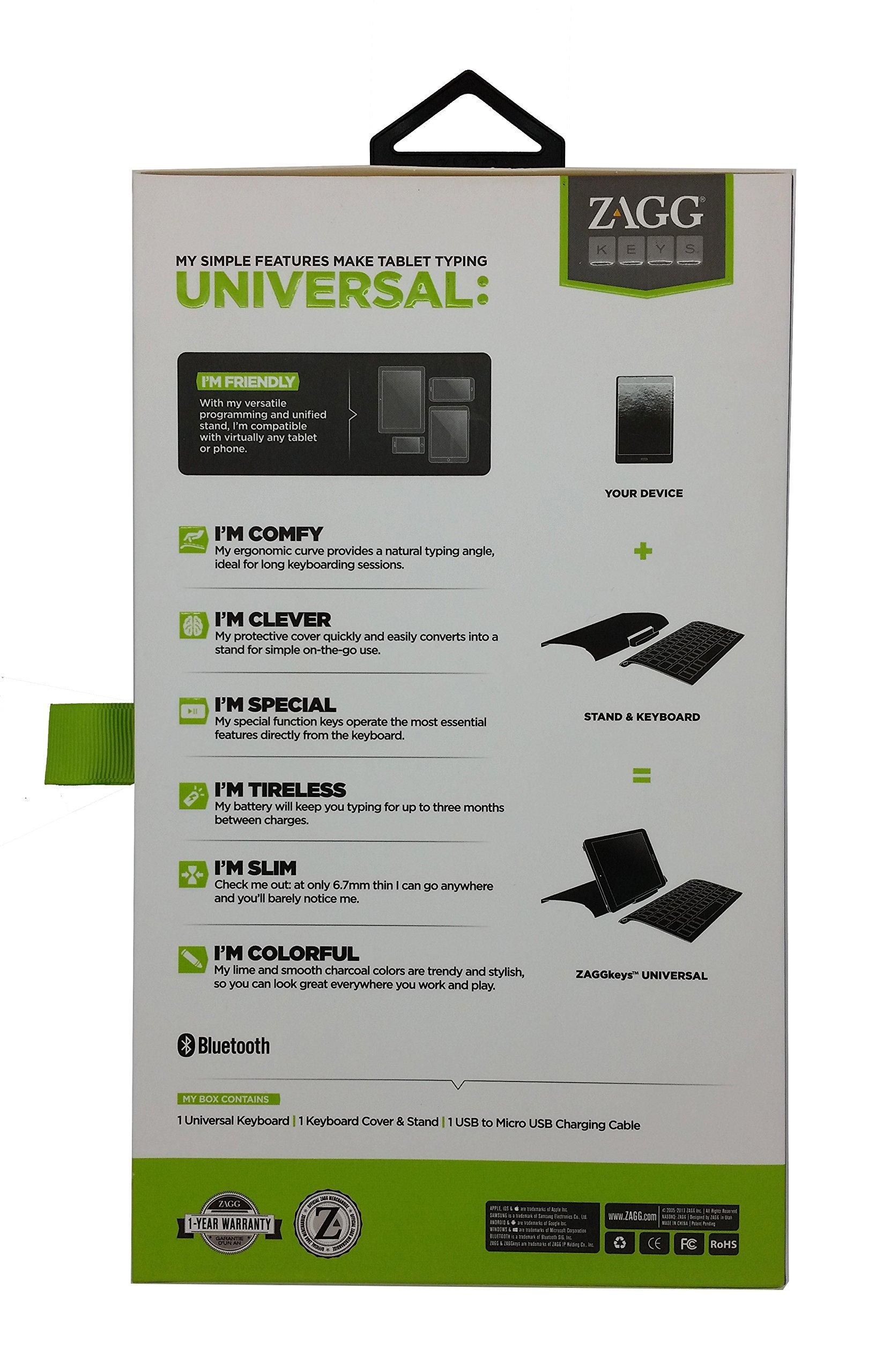 ZAGG ZAGGkeys Case and Micro USB Wired Keyboard Made for for Android Smartphones and Micor USB Devices - Lime/Charcoal