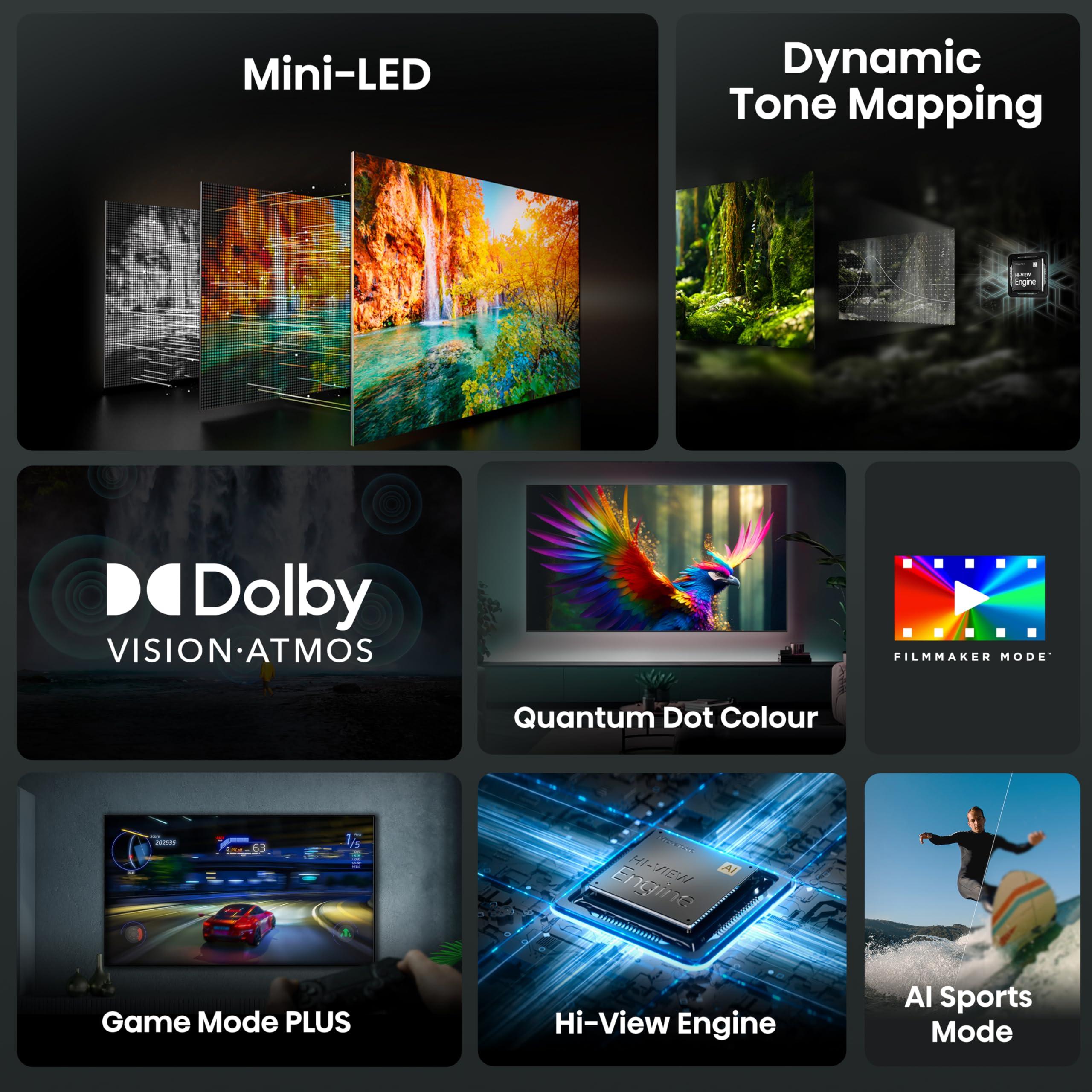 Hisense Hisense 65-Inch Class U6 Series Mini-LED ULED 4K UHD Google Smart TV (65U6N, 2024 Model) - QLED, Motion Rate 240, HDR 10+, Full Array Local Dimming, Game Mode Plus, Alexa Compatibility