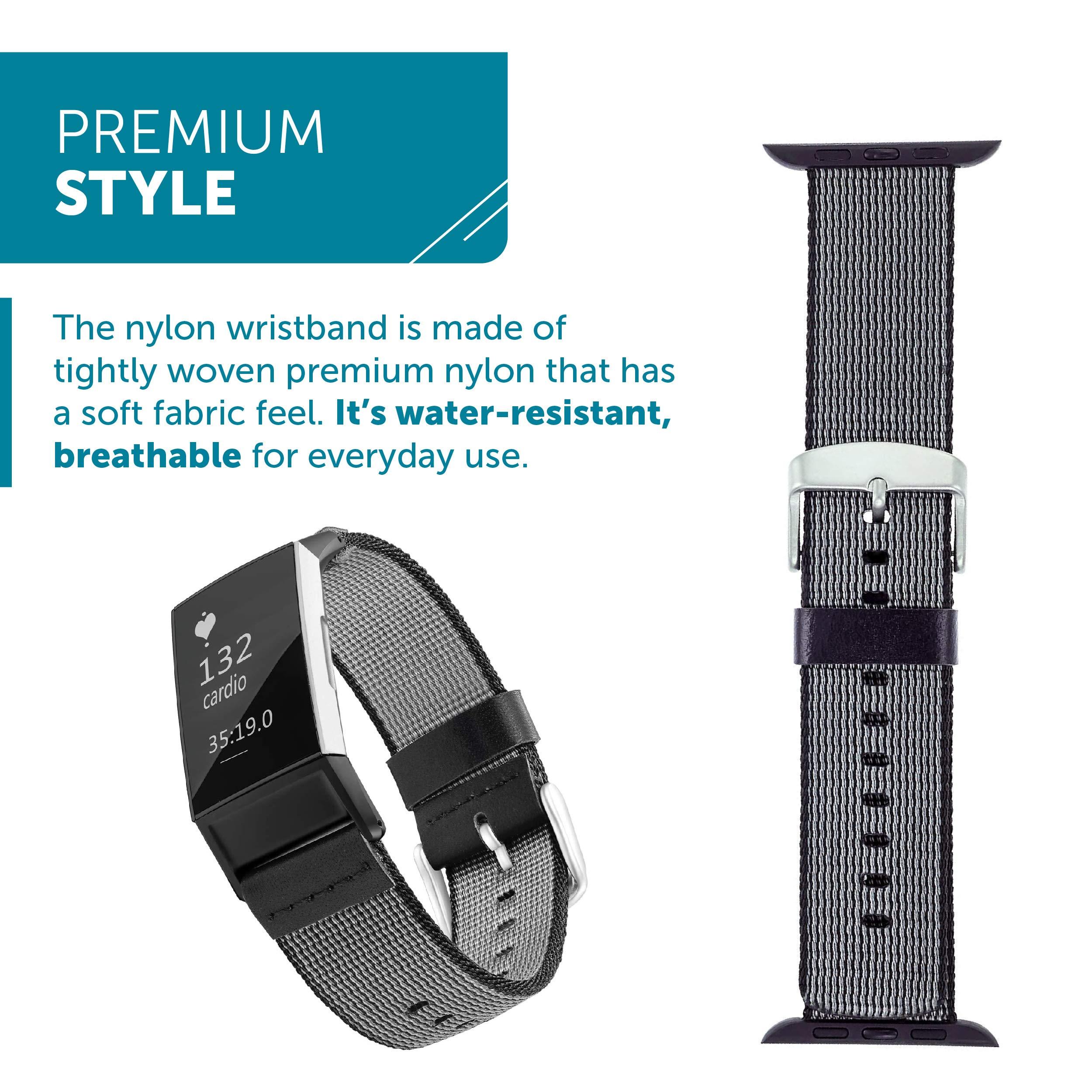 WITHit WITHit Designer Nylon Replacement Band for Fitbit Charge 3 & Charge 4, Black  Secure, Adjustable, Fitbit Watch Band Replacement with Stainless Steel Buckle Closure, Fits Most Wrists