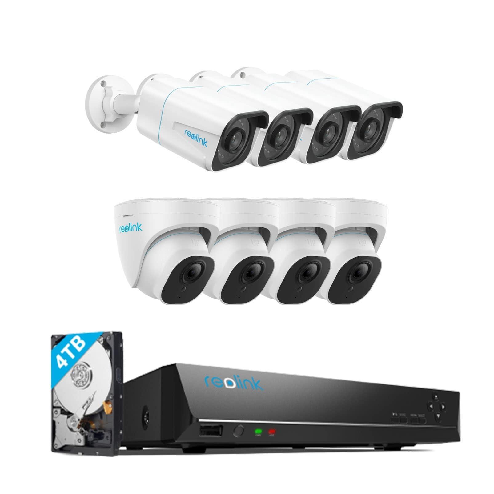 REOLINK REOLINK 4K Security Camera System, 8pcs H.265 4K PoE Security Cameras Wired with Person Vehicle Detection, 8MP/4K 16CH NVR with 4TB HDD Bundle with 4X 810A and 4X 820A