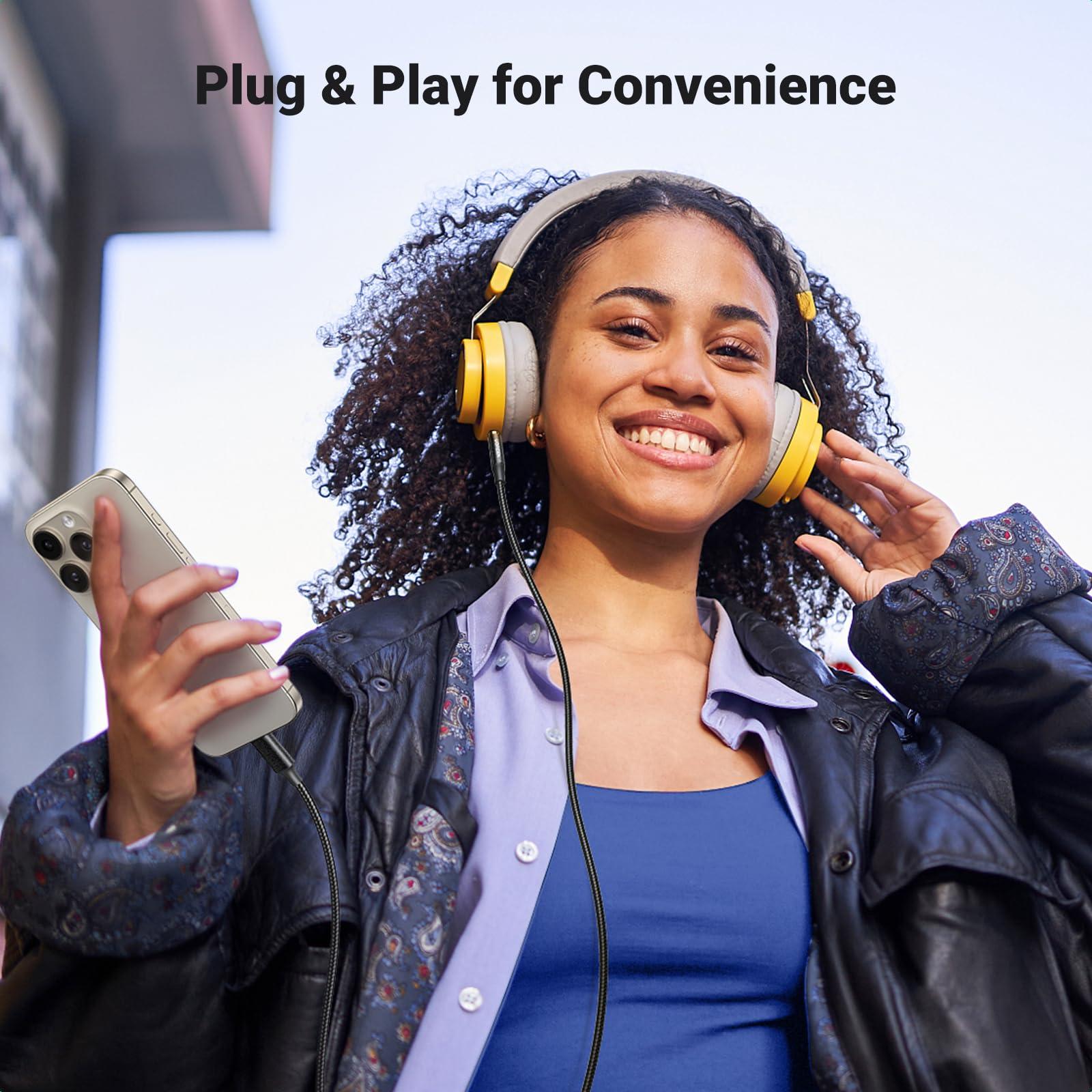 UGREEN UGREEN Aux to USB C Type C to 3.5mm Audio Adapter Hi-Fi Stereo Cord Headphone Male Car Auxiliary Cable Compatible with iPhone 16 15 Pro Max Plus, Galaxy S25 S24 Ultra iPad Pixel 9, Grey, 3.3FT