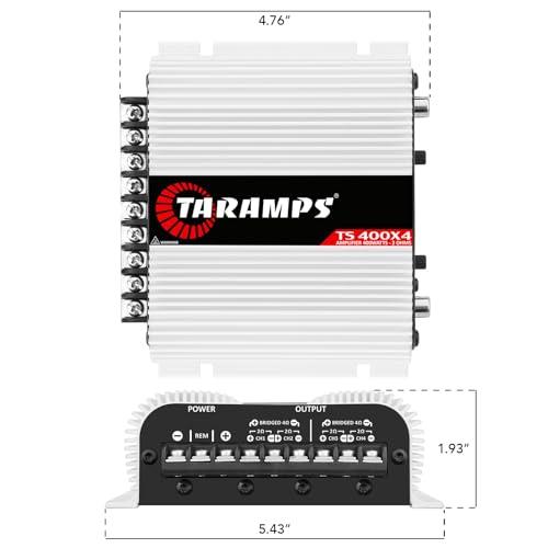 Taramp's Taramps TS 400x4 400 watts RMS 4 Channels Full Range Car Audio Amplifier, 2 Bridged Channels, RCA Input Class D, Output Power, Multichannel Amplifier System, Small - TS400X4