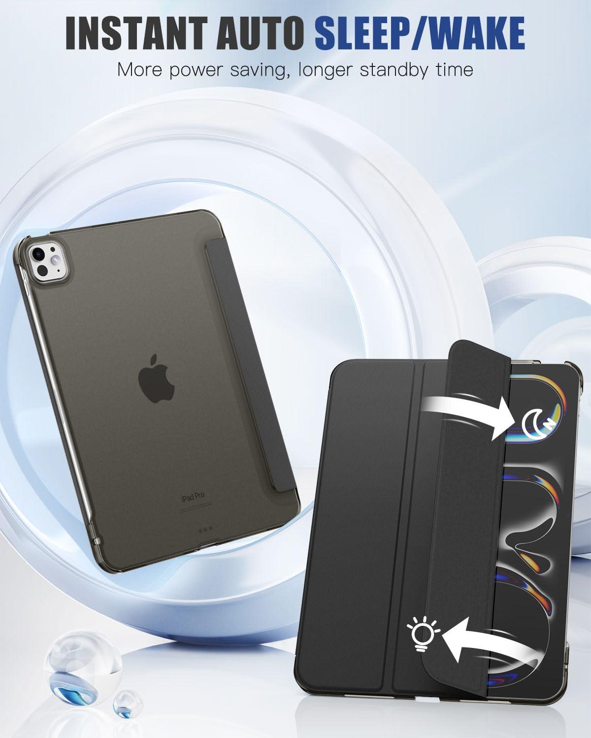 MoKo MoKo Case & Screen Protector for iPad Pro 11 Inch M4 2024 (5th Gen), Ultra Slim Stand Case with Hard PC Translucent Back Shell Cover, Paper Screen Protector Write and Draw Like on Paper