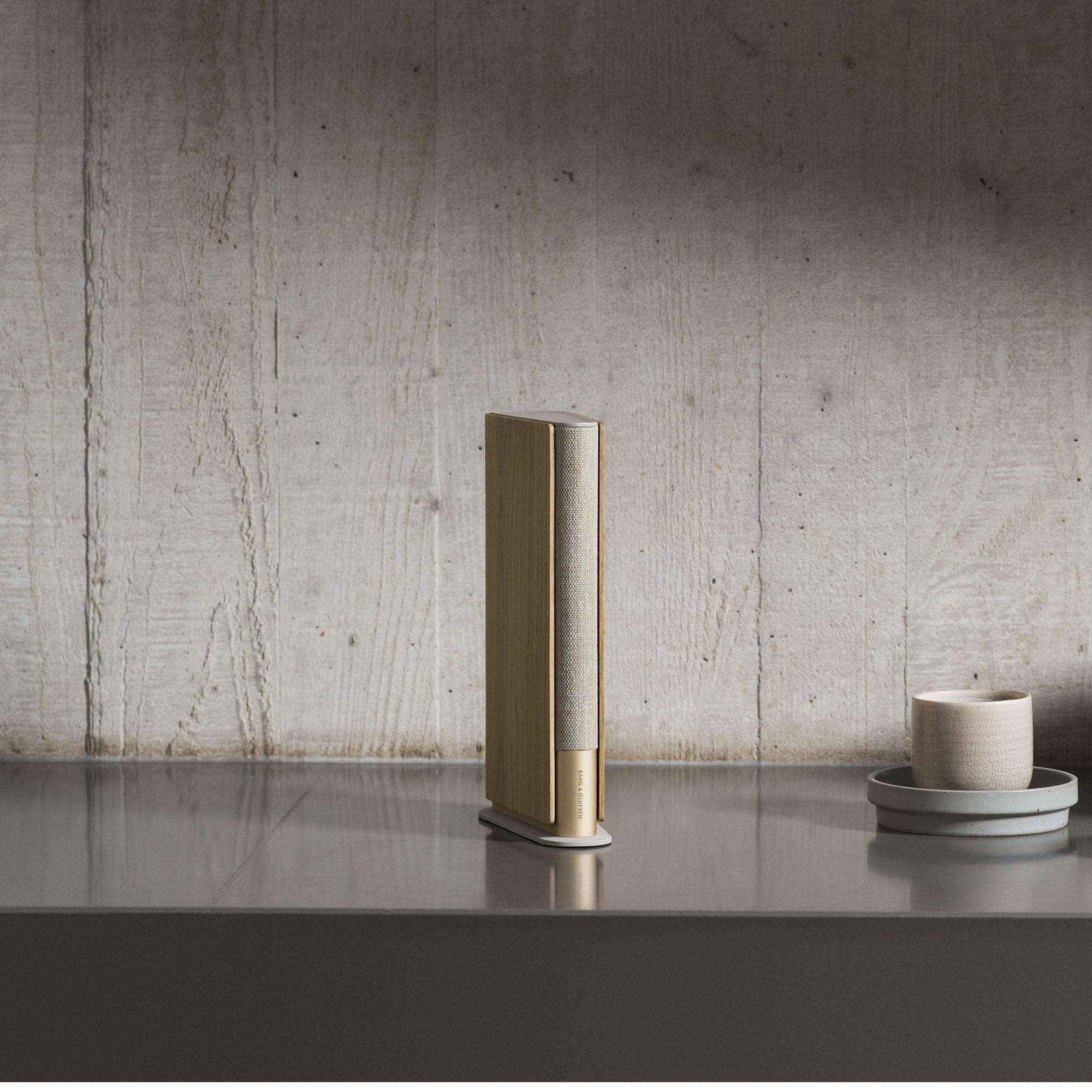 Bang & Olufsen Bang & Olufsen Beosound Emerge Bookshelf Wi-Fi Speaker, Gold Tone/Light Oak
