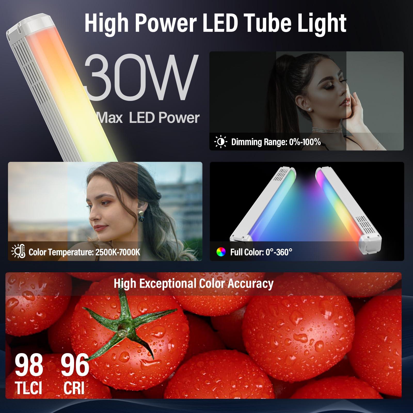 Sirui SIRUI 30W RGB LED Video Light Stick, T30 Tube Light, 2500K~7000K, 2580 lux/0.5m, TLCI 98, CRI 96, 6 Pixel Effects, 13 Light Effects, Full-Color LED Light, Reverse Charging, Magnetic Light, White