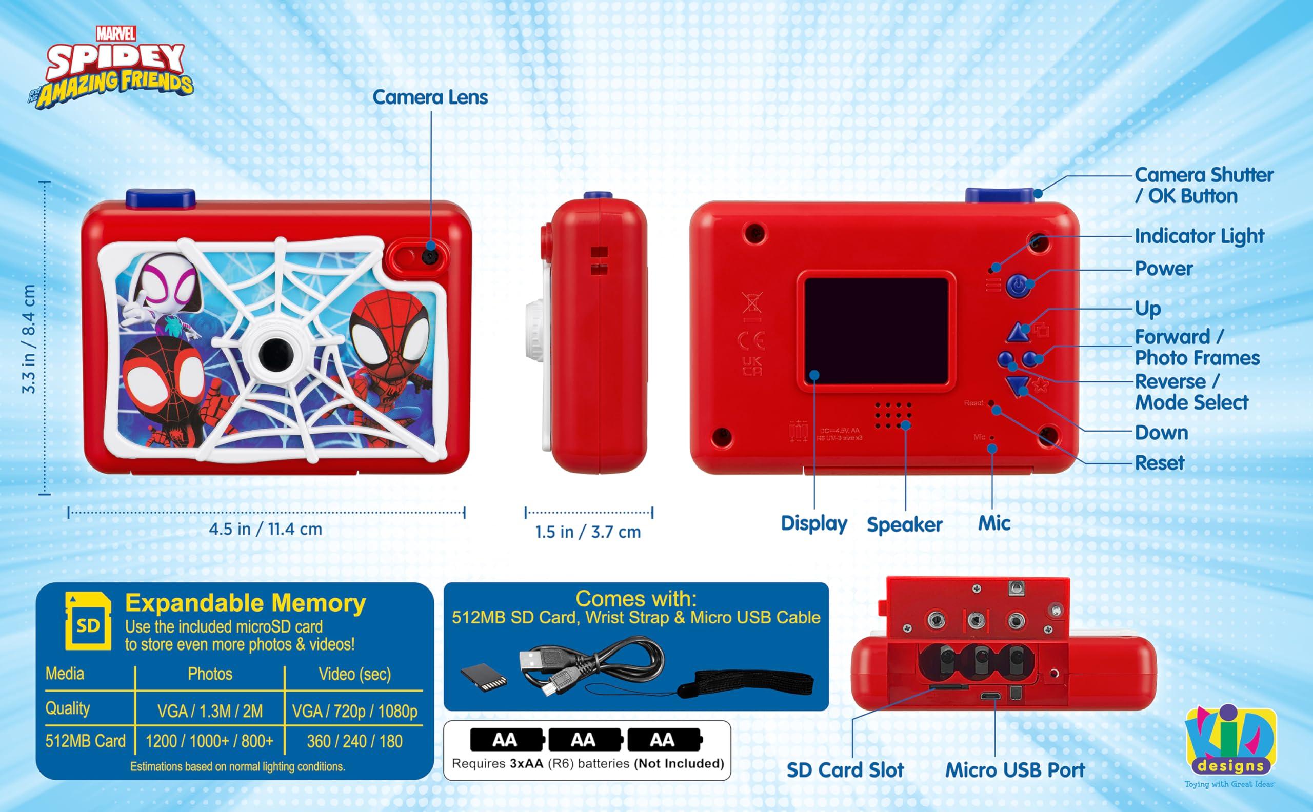 eKids ekids Spidey and His Amazing Friends Kids Camera with SD Card, Digital Camera for Kids with Video Recording, Built-in Digital Stickers