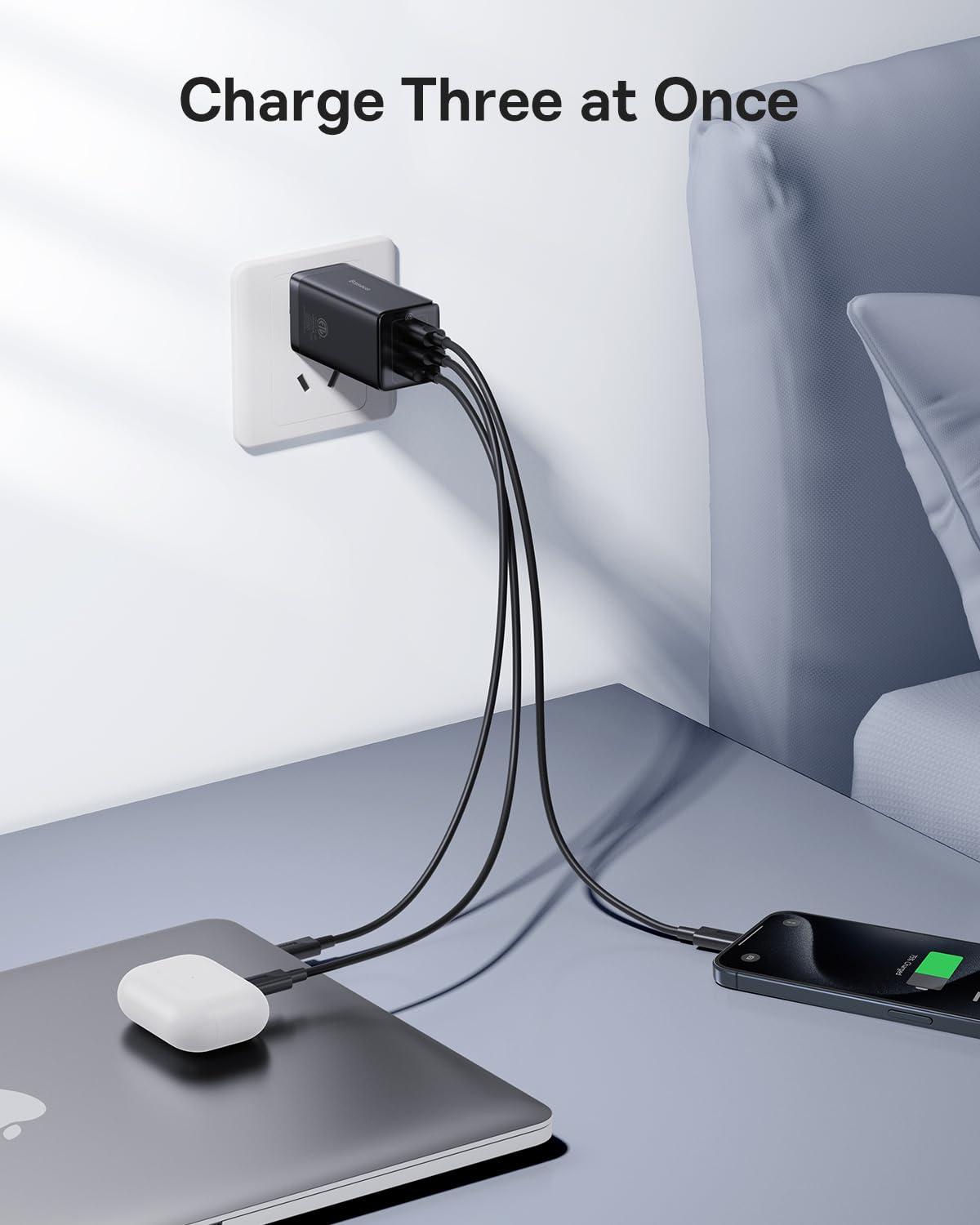 Baseus Baseus Laptop Docking Station Dual Monitor 4K@120Hz, 9 in 1 USB C Hub with 2 HDMI, 1000Mbps LAN, 100W PD, 3 USB, SD Card Reader & USB C Charger, Baseus 65W USB C Wall Charger, 3 Ports Foldable GaN