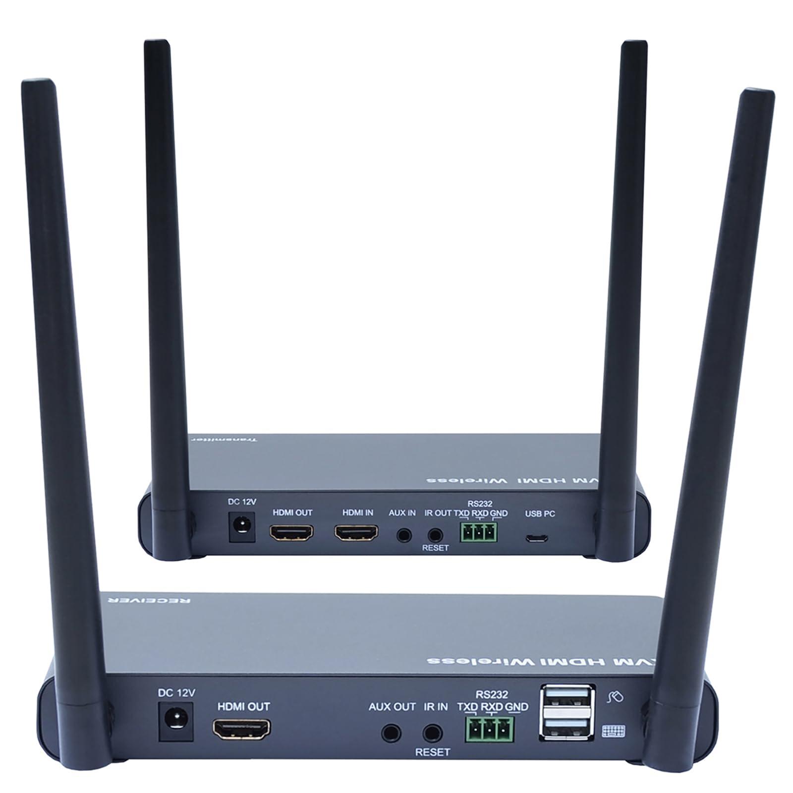 Bytecc 4K Wireless HDMI Transmitter and Receiver, 328ft Range, Dual Antennas, IR Remote, USB Host, AES Encryption, Low Latency, Wireless HDMI Extender for Home Theater, Gaming, and Streaming(W08A)