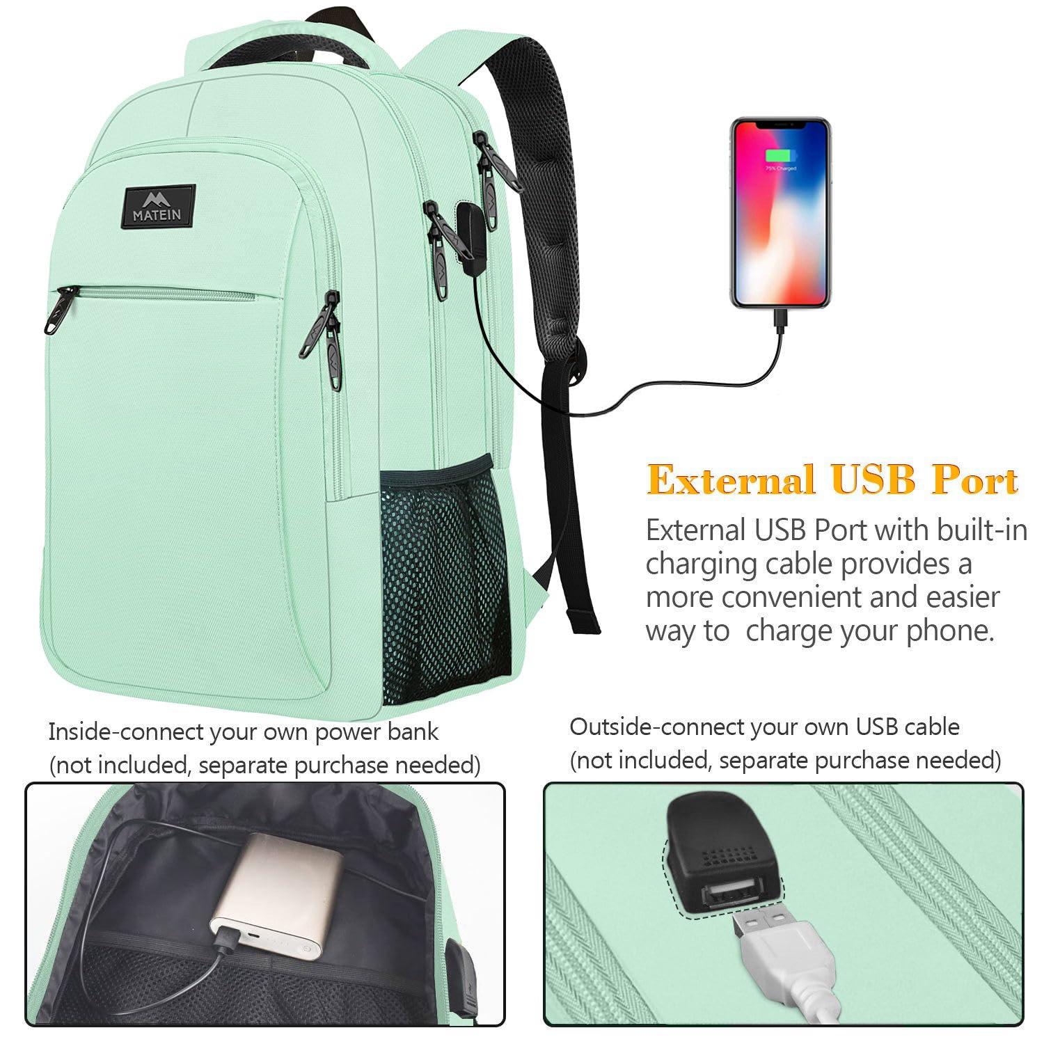 MATEIN MATEIN 15.6-Inch Laptop Backpack with USB Charging Port, Slim Lightweight Water Resistant Travel Backpack for Women